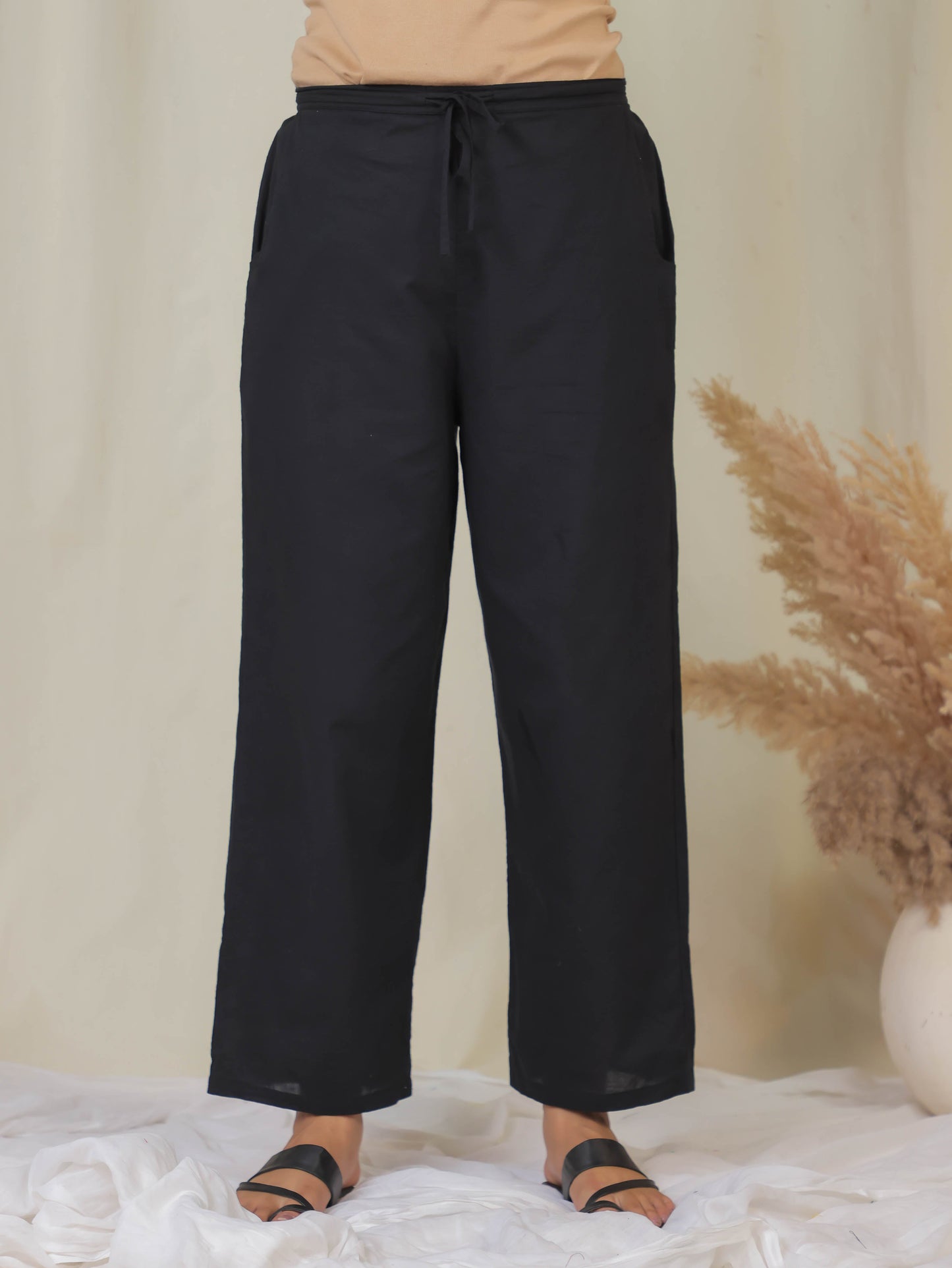 Soft Cotton Floral Pathani Black Kurta