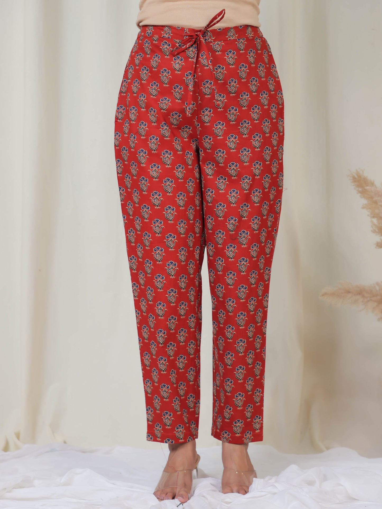 Soft Cotton Floral Rust Trousers  Tapered Trousers