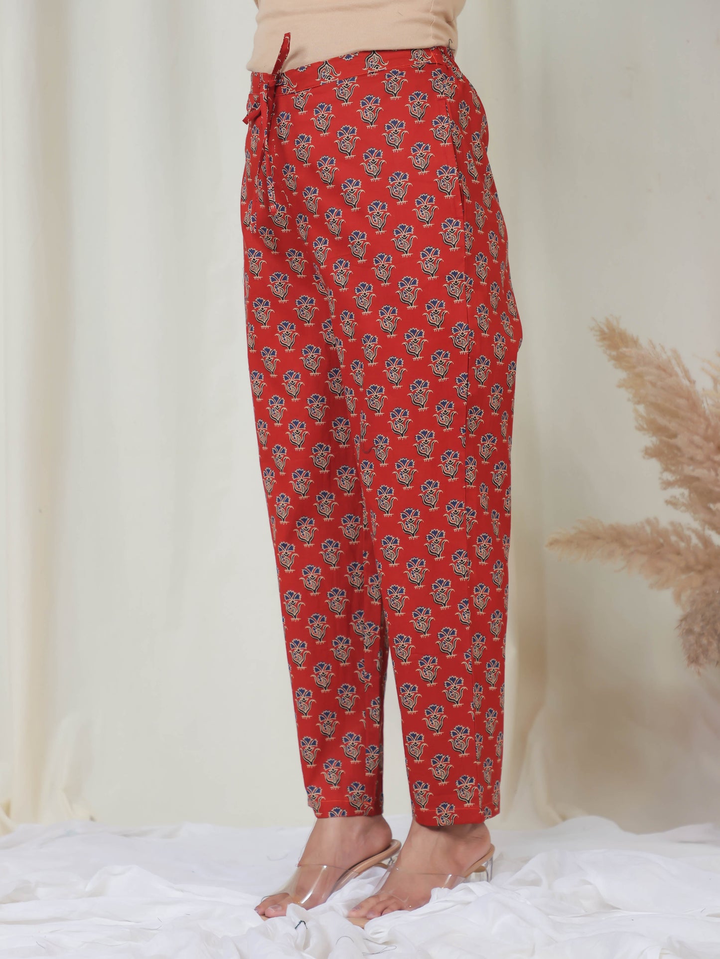 Soft Cotton Floral Rust Trousers  Tapered Trousers