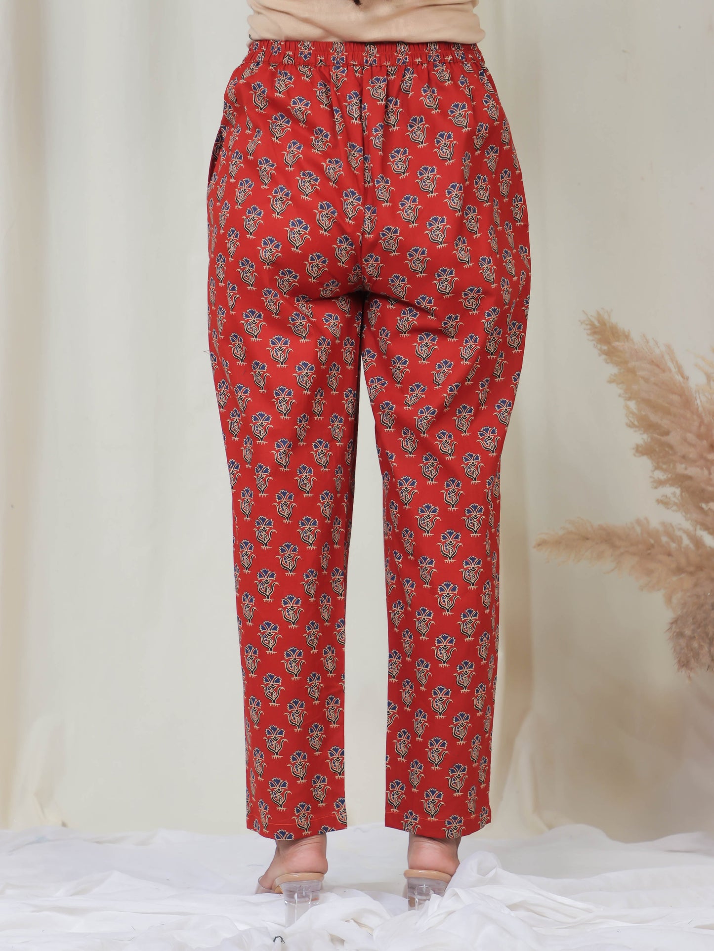 Soft Cotton Floral Rust Trousers  Tapered Trousers