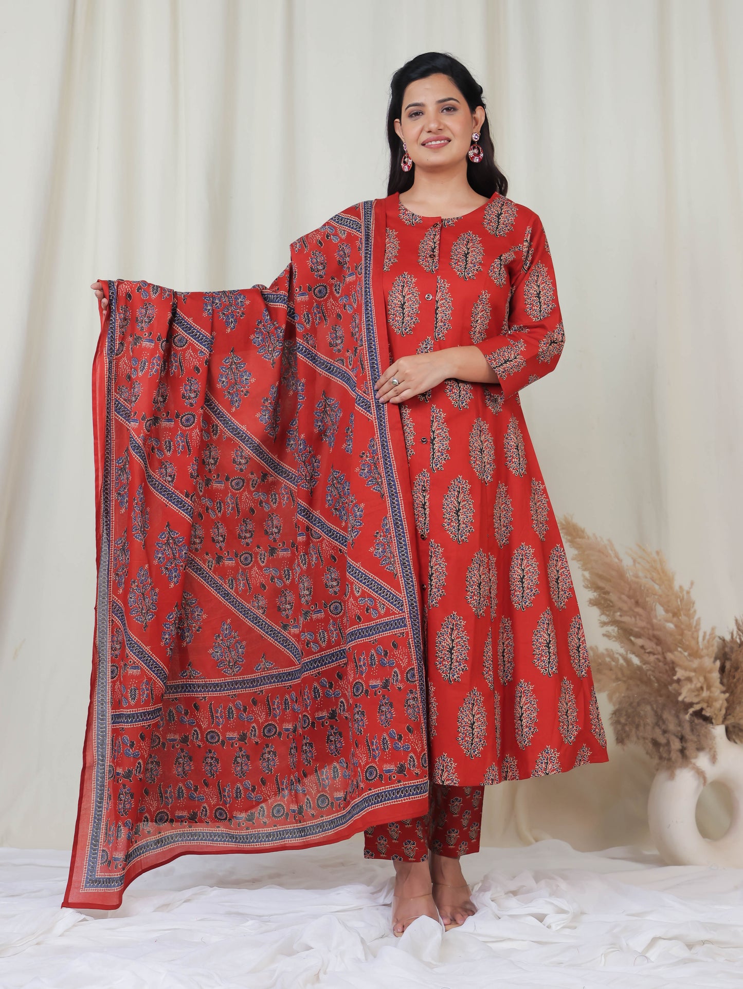 Cotton Voile Floral Rust Dupatta