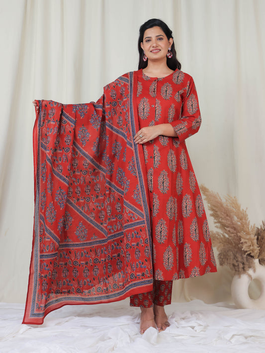 Cotton Voile Floral Rust Dupatta
