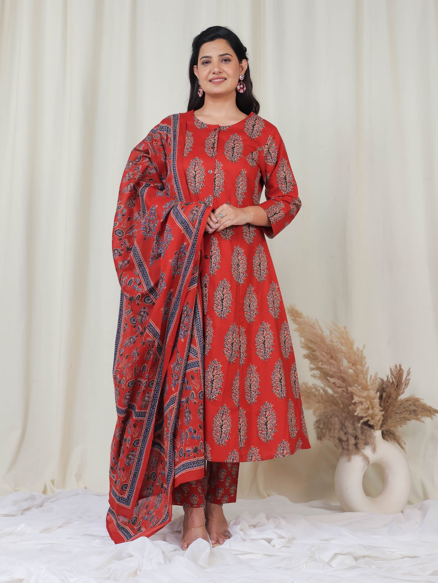 Cotton Voile Floral Rust Dupatta