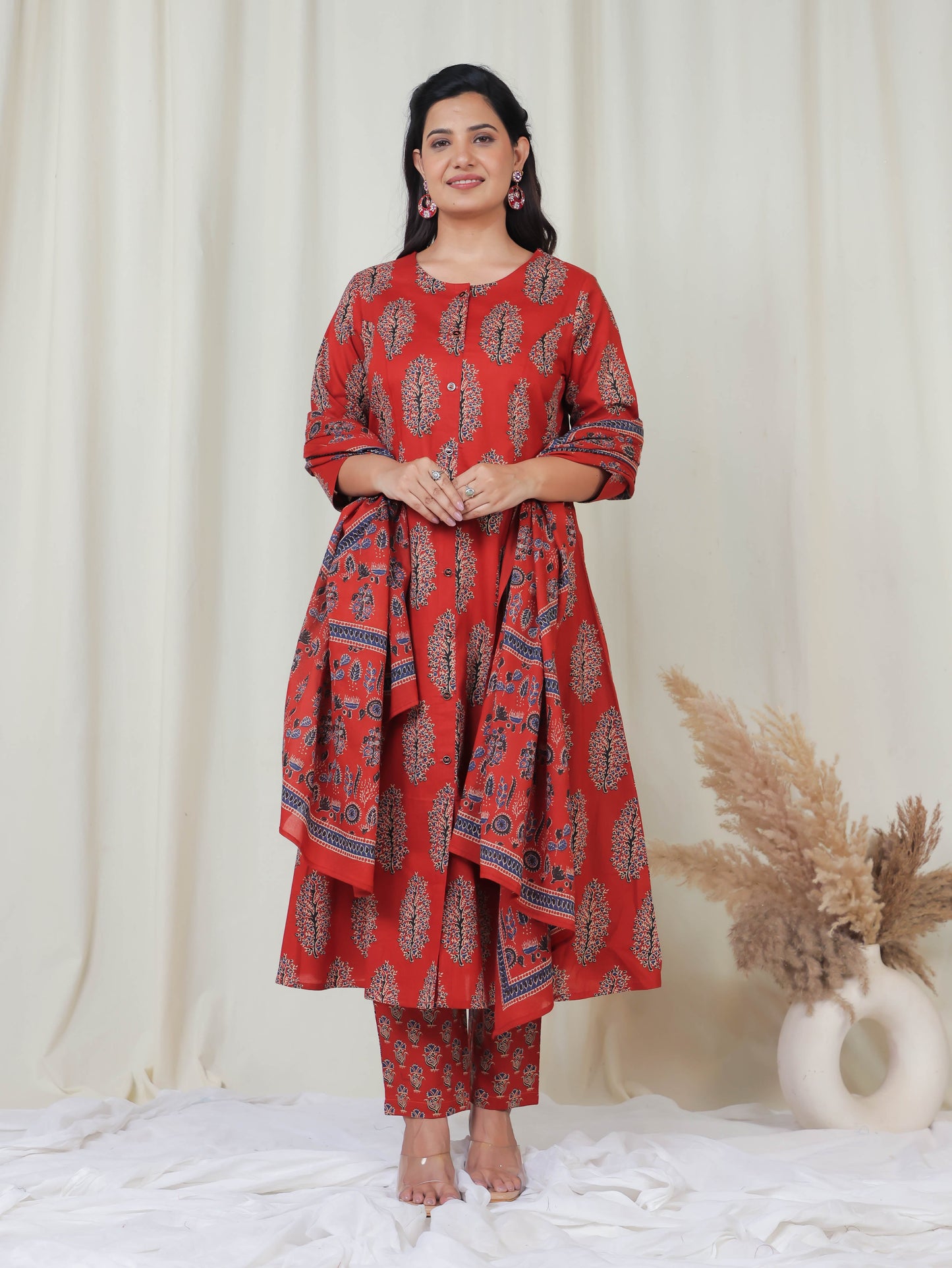 Cotton Voile Floral Rust Dupatta