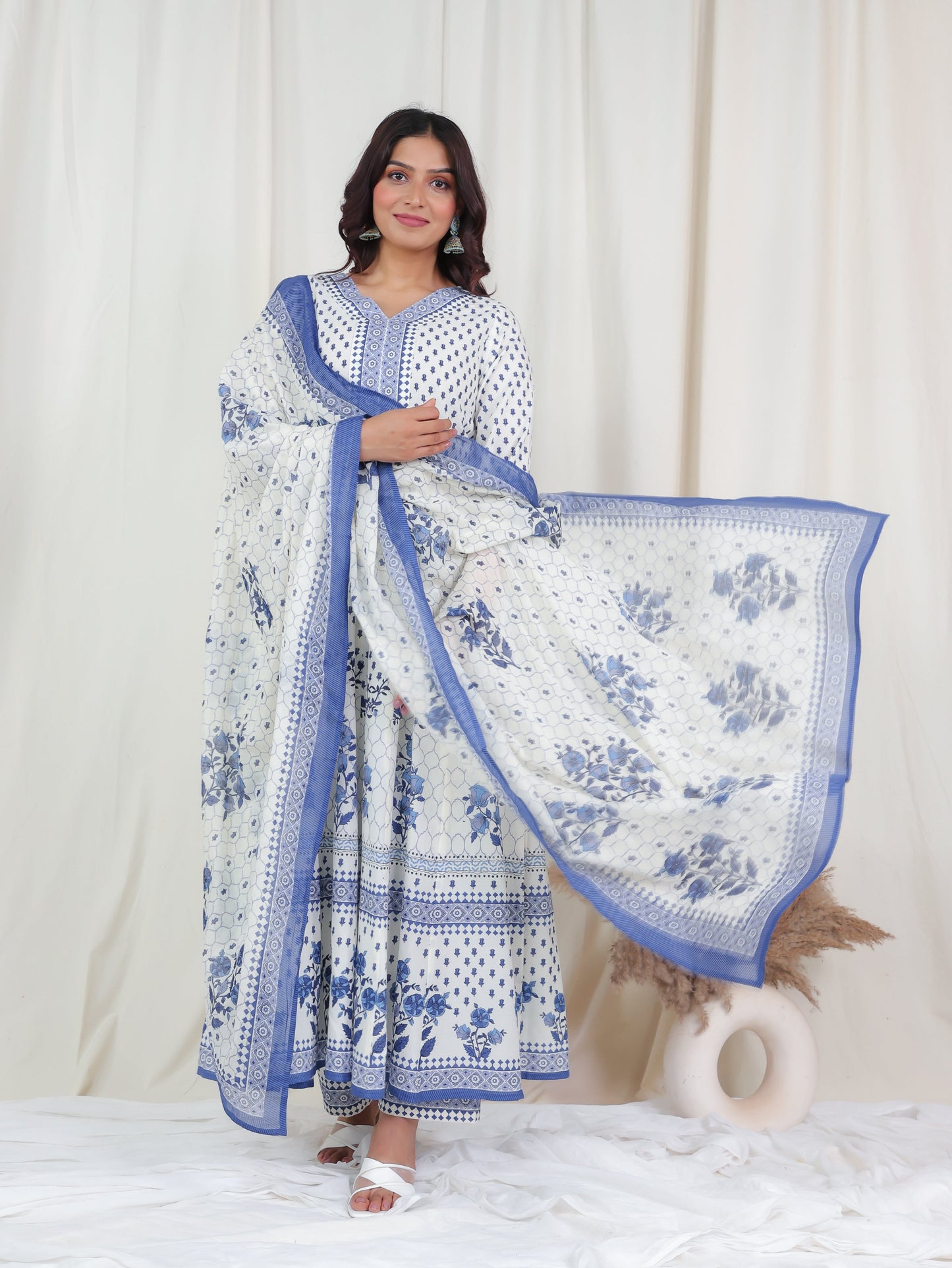 Cotton Voile Butti Off White Dupatta