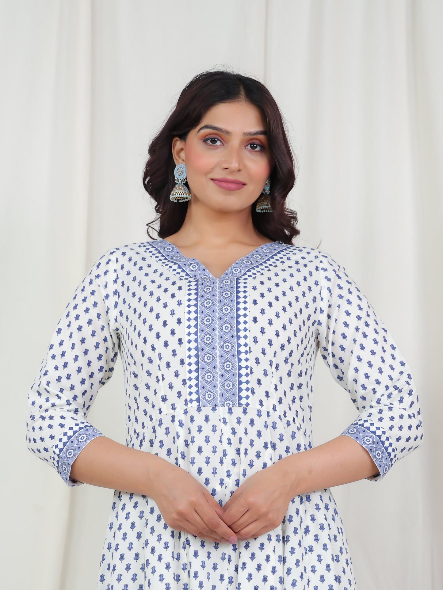 Soft Cotton Butti Anarkali Off White Kurta