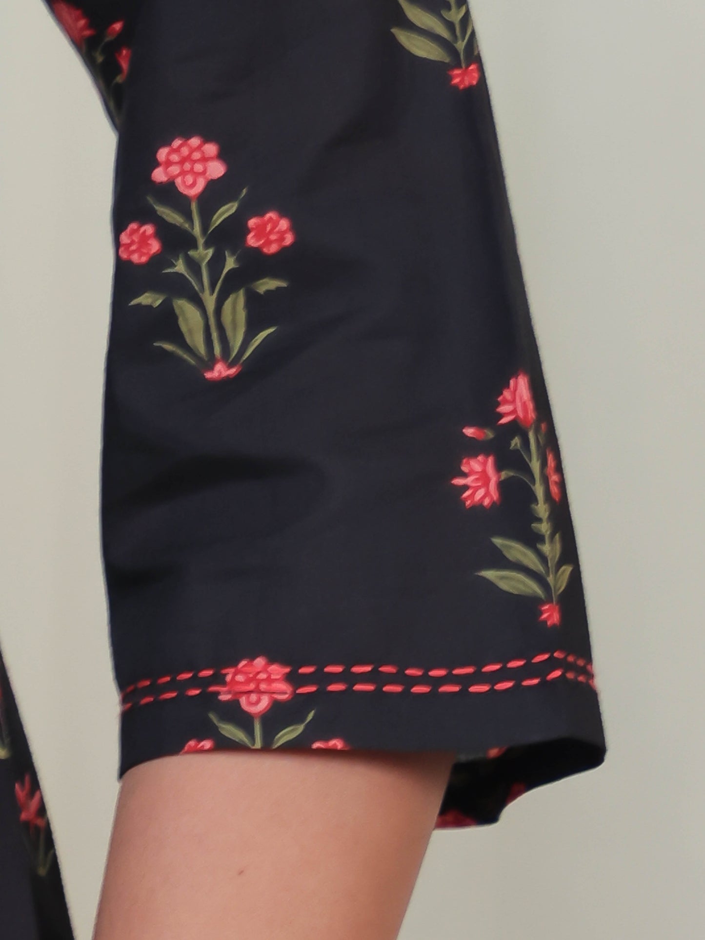 Embroidered Soft Cotton Floral Flared Black Kurta