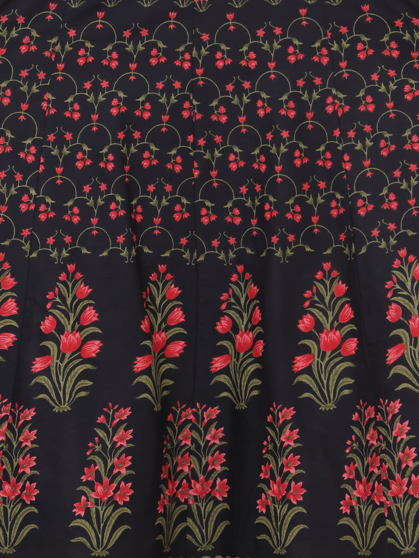 Embroidered Soft Cotton Floral Flared Black Kurta