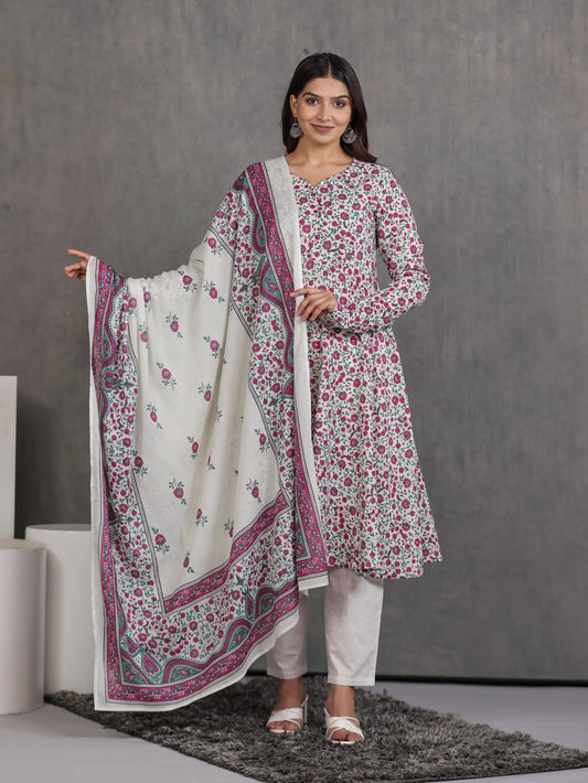 Cotton Voile Floral Off White Dupatta