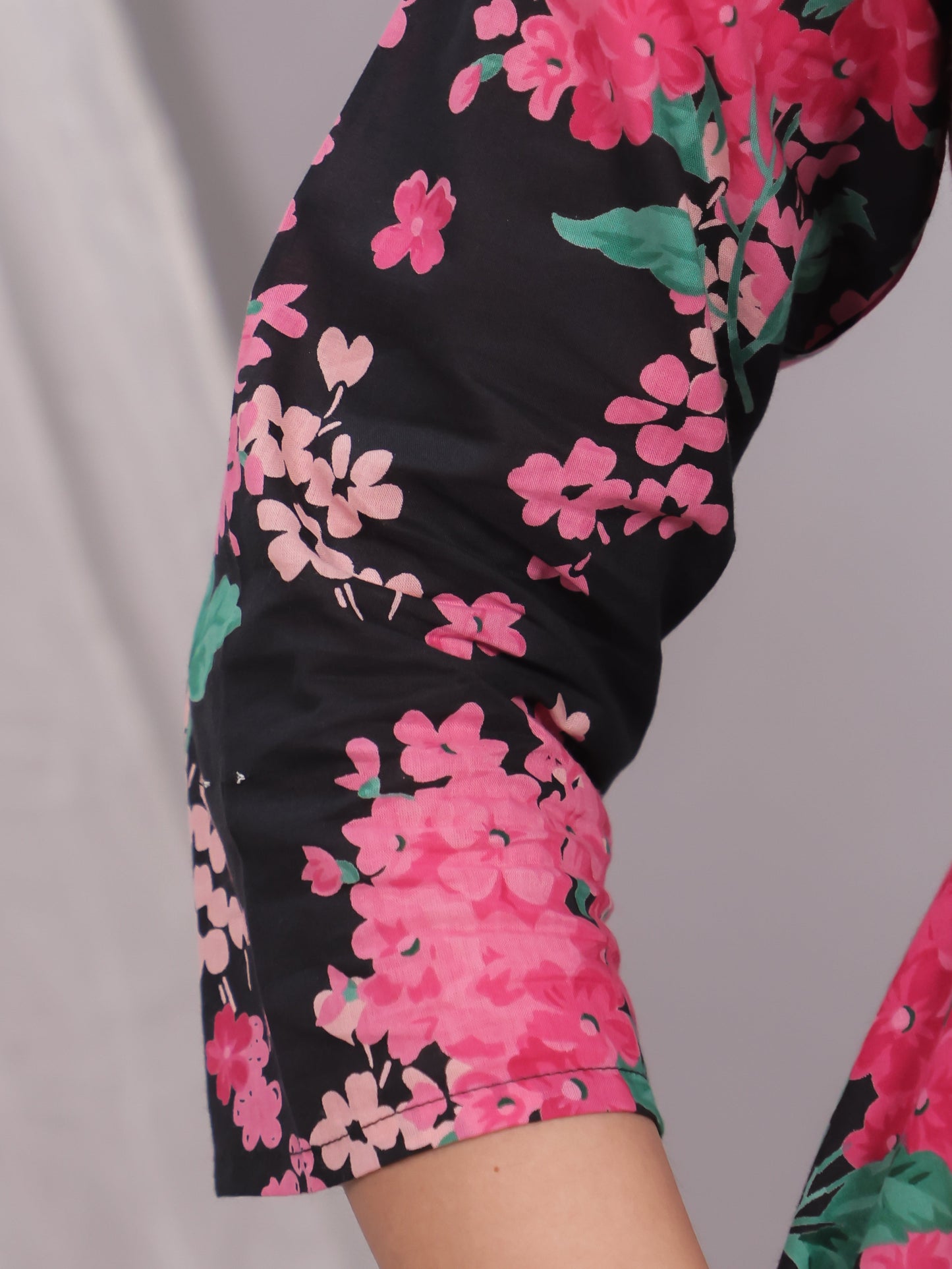 Soft Cotton Floral Flared Black Dress