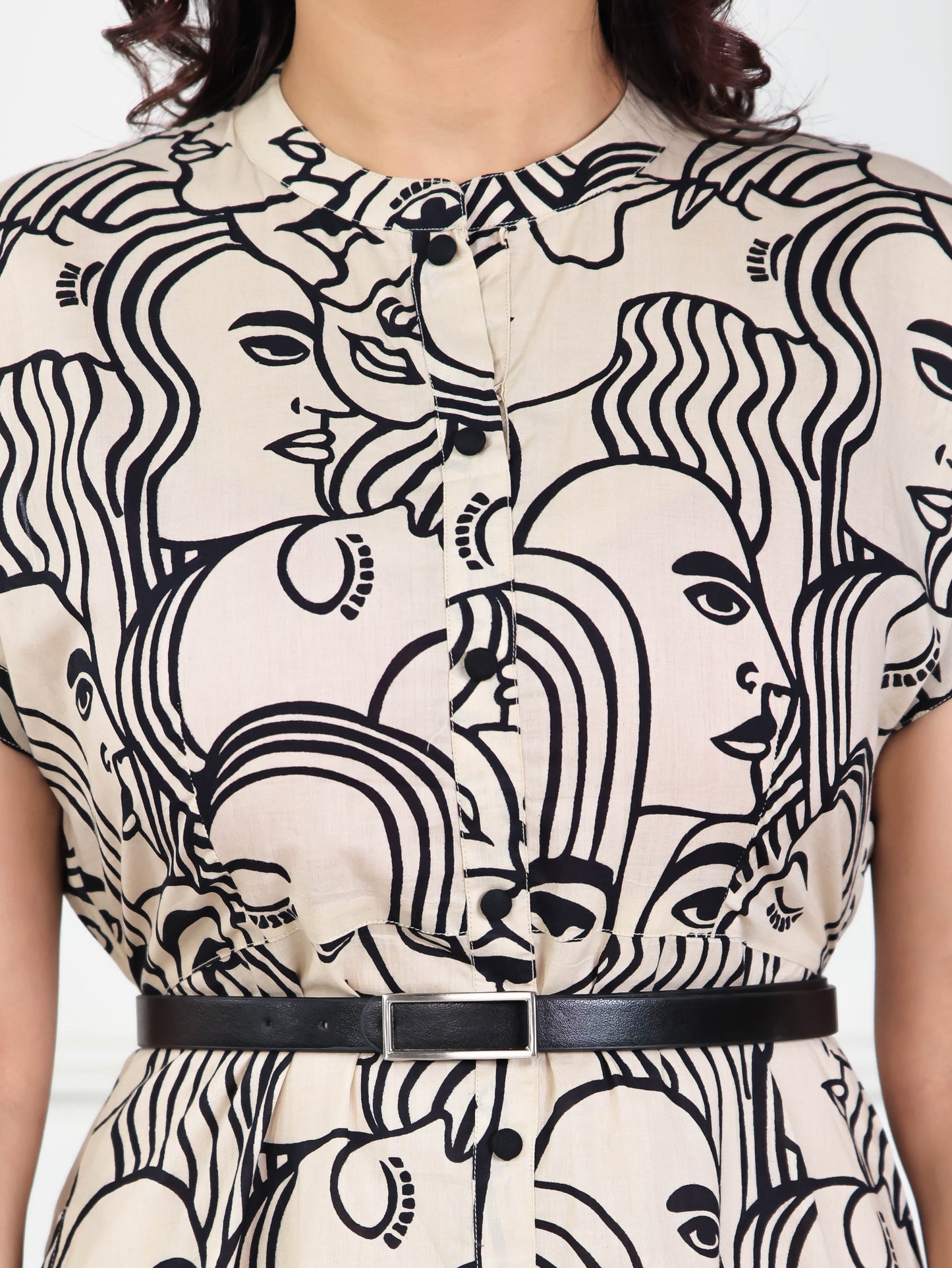 Soft Cotton Abstract A-line Beige Dress