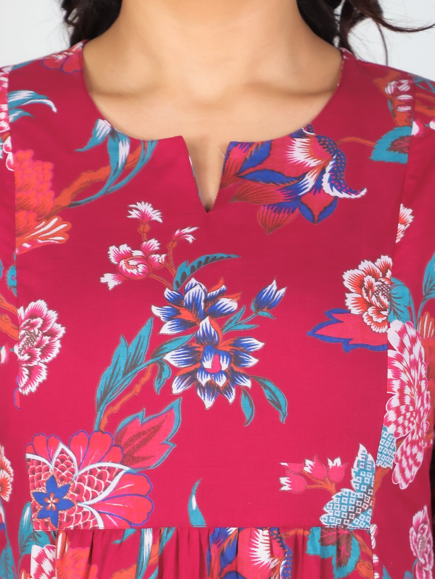 Soft Cotton Floral Panelled Pink Dress