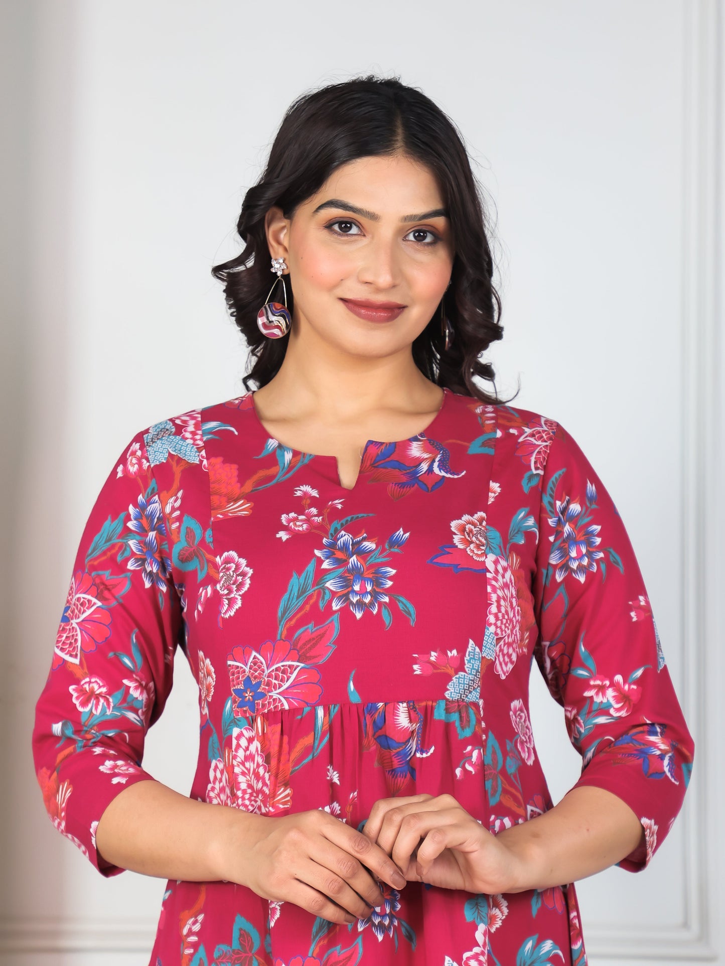 Soft Cotton Floral Panelled Pink Dress