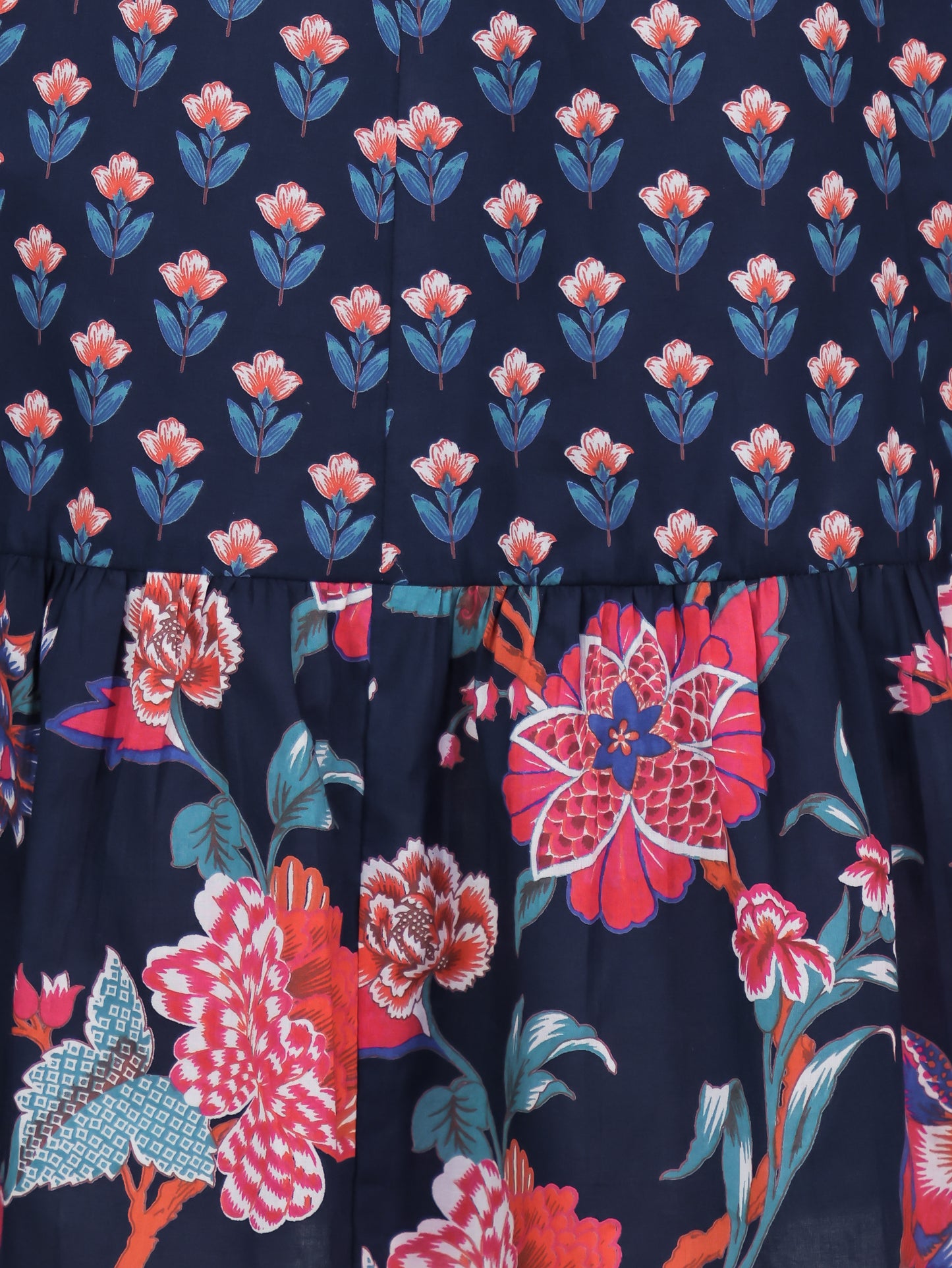 Soft Cotton Floral Anarkali Blue Dress
