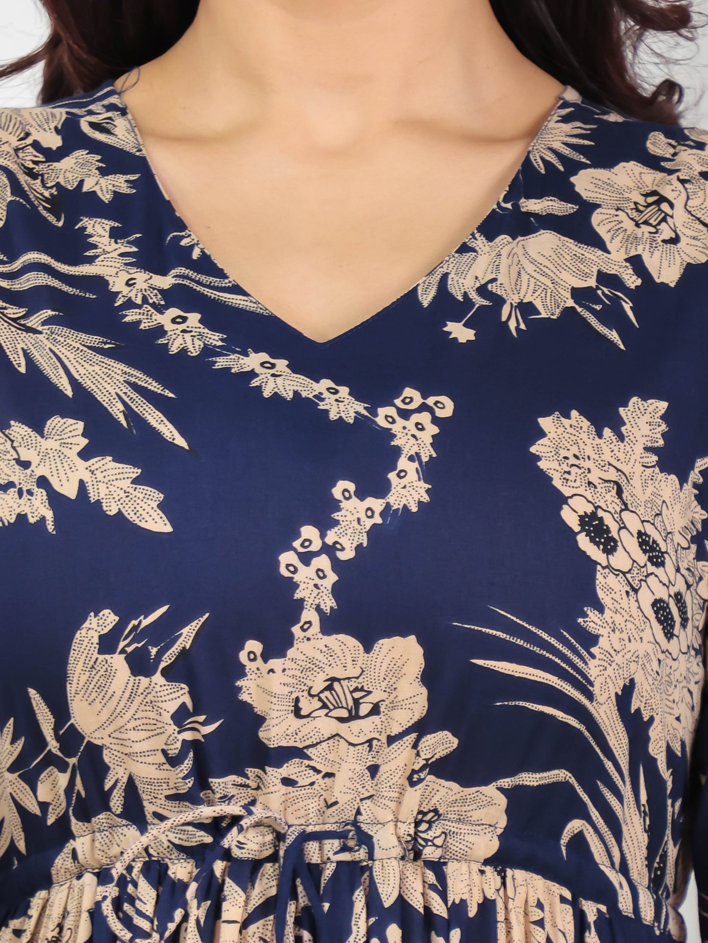 Soft Cotton Floral A-line Blue Dress