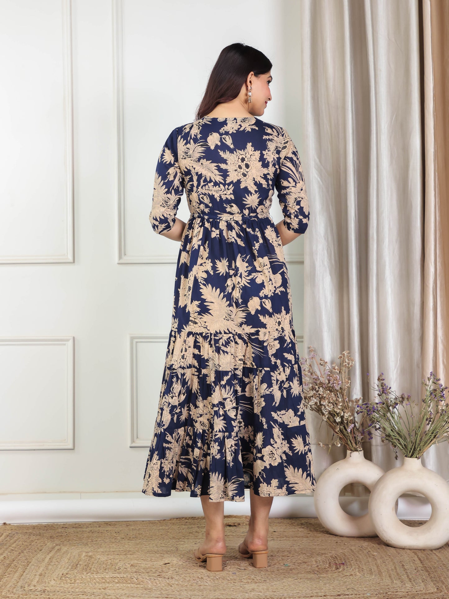 Soft Cotton Floral A-line Blue Dress