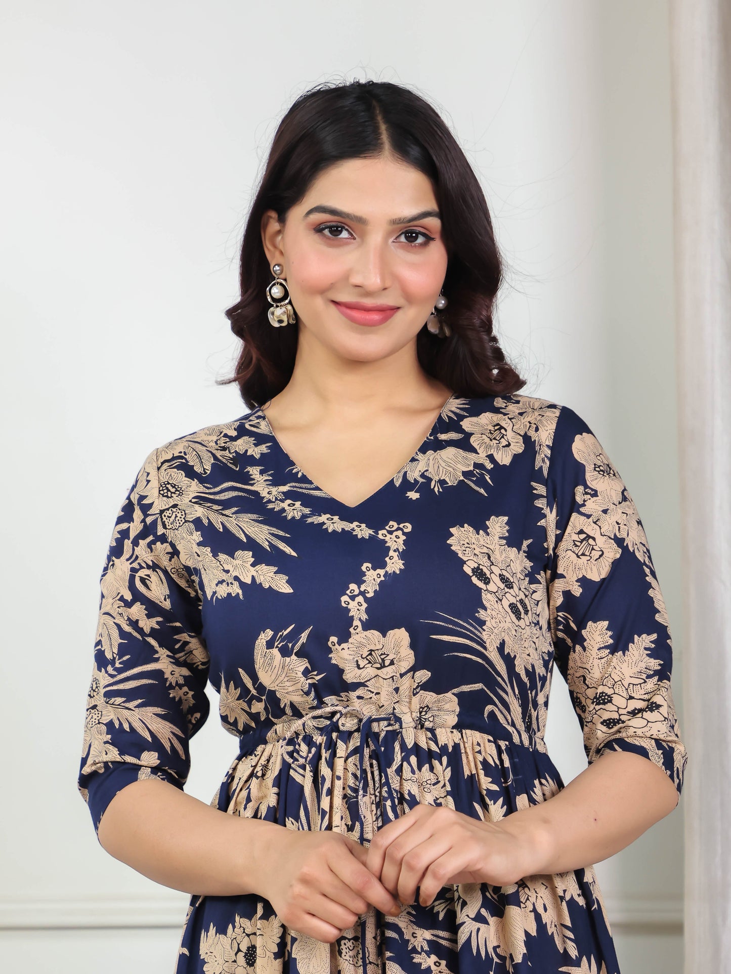 Soft Cotton Floral A-line Blue Dress