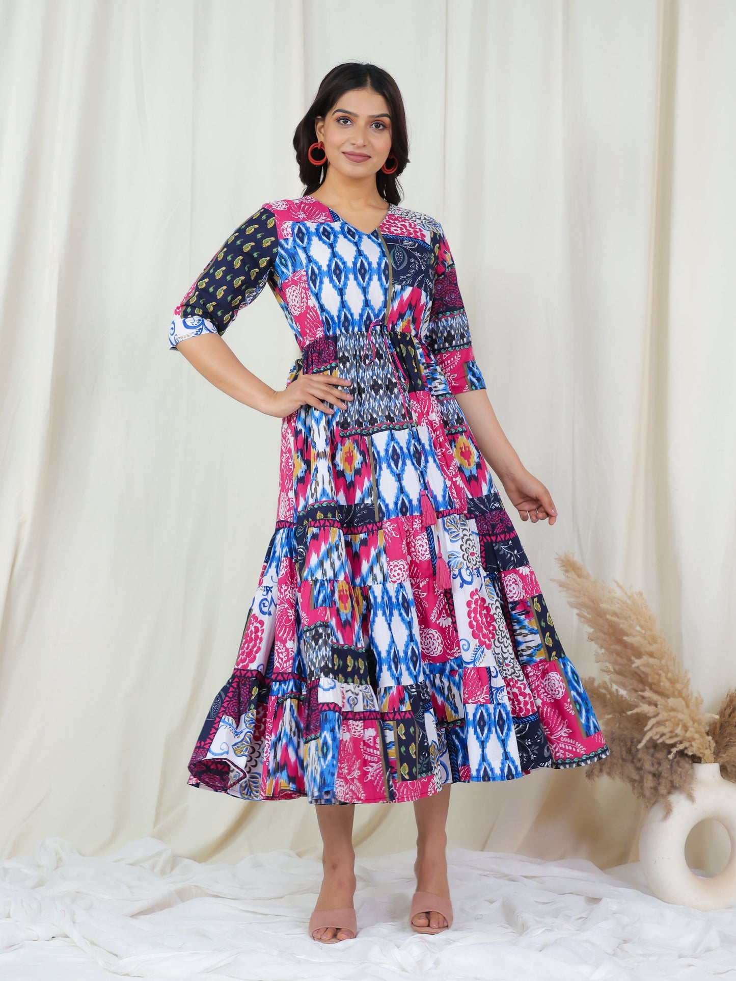 Soft Cotton Patchwork A-line Multicolor Dress