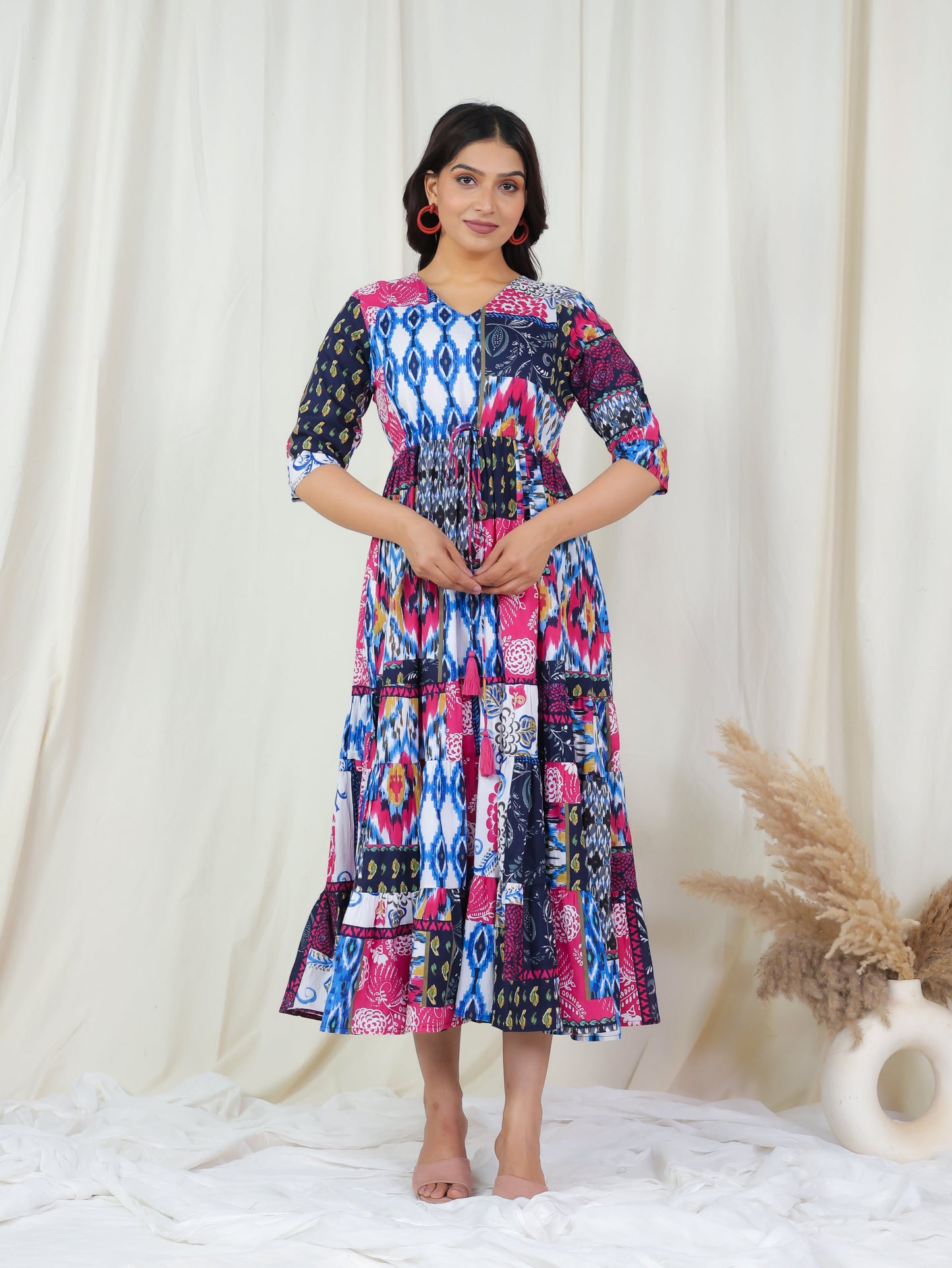 Soft Cotton Patchwork A-line Multicolor Dress