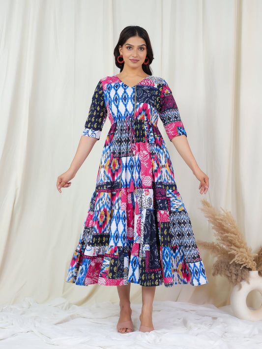 Soft Cotton Patchwork A-line Multicolor Dress