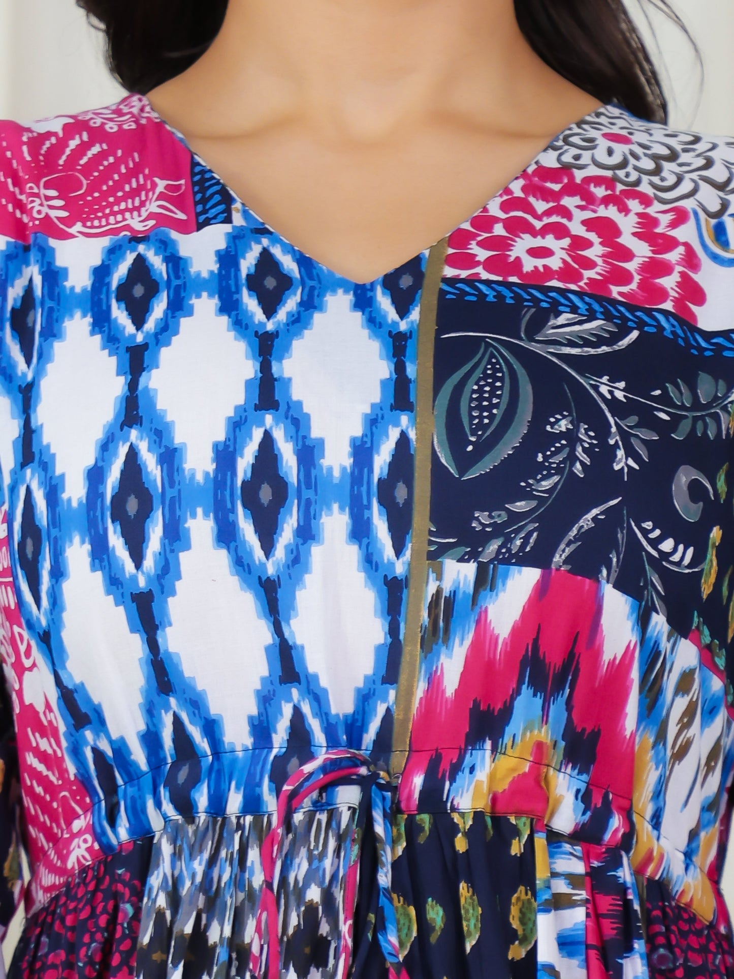 Soft Cotton Patchwork A-line Multicolor Dress