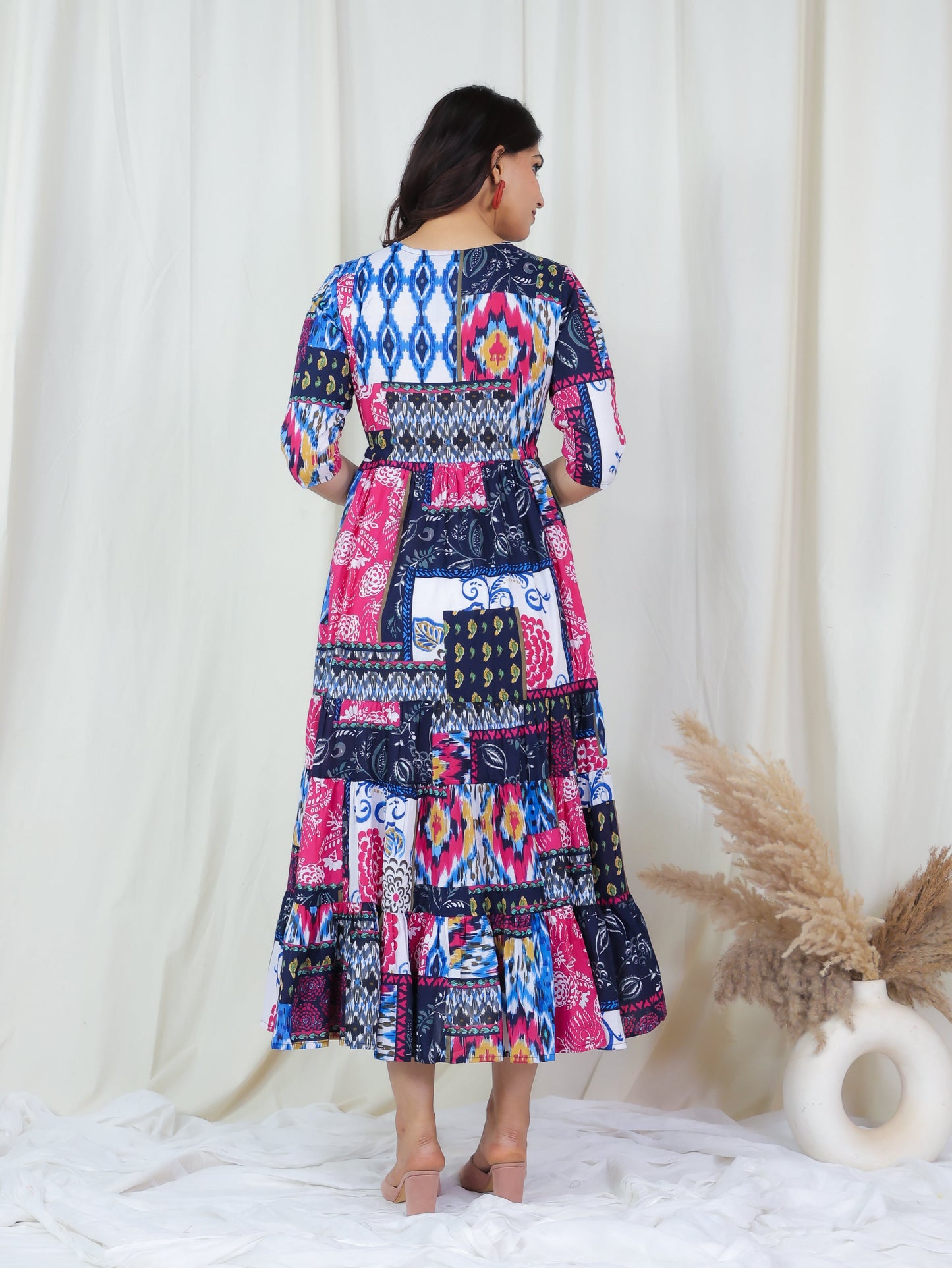 Soft Cotton Patchwork A-line Multicolor Dress