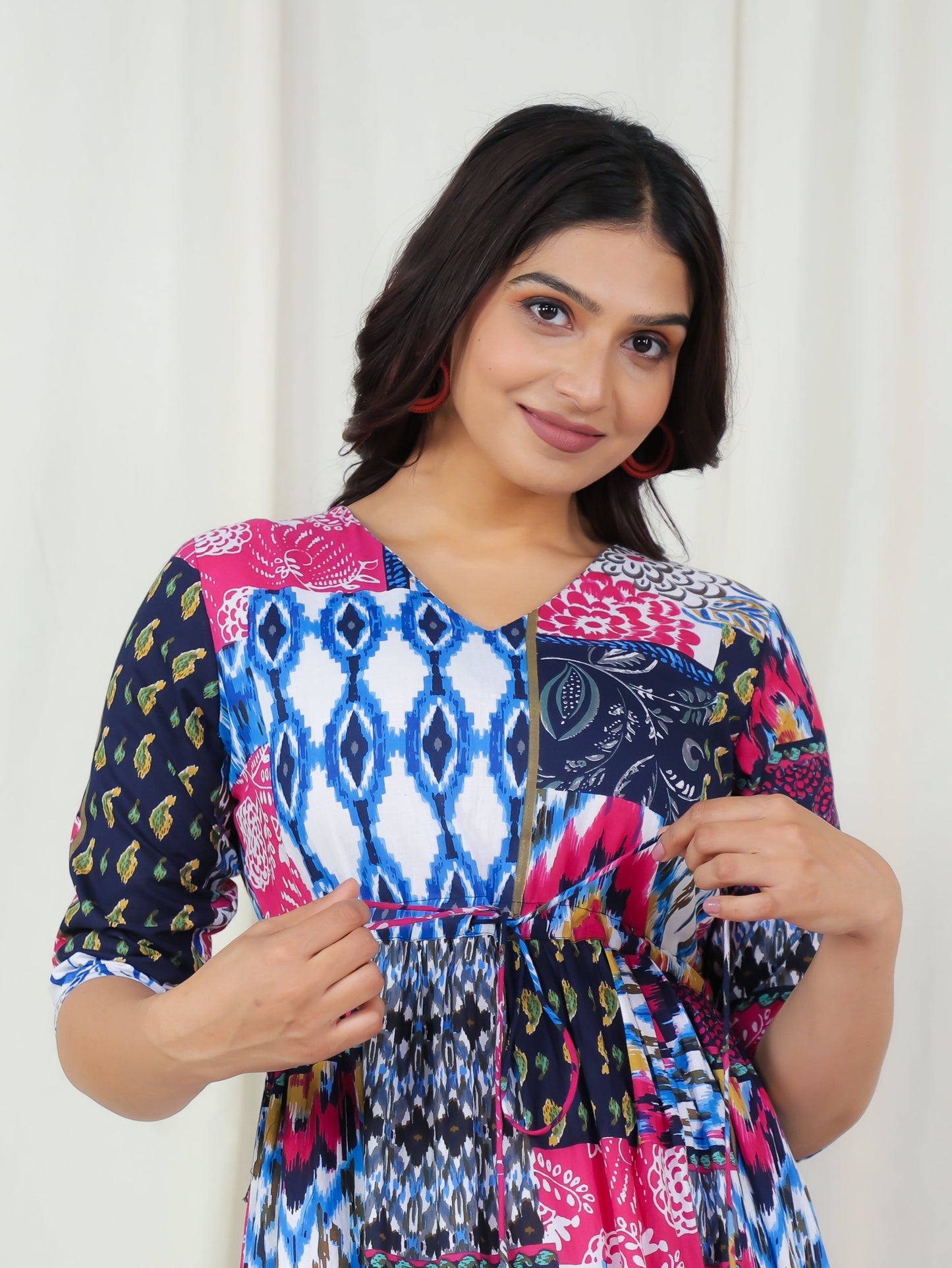 Soft Cotton Patchwork A-line Multicolor Dress