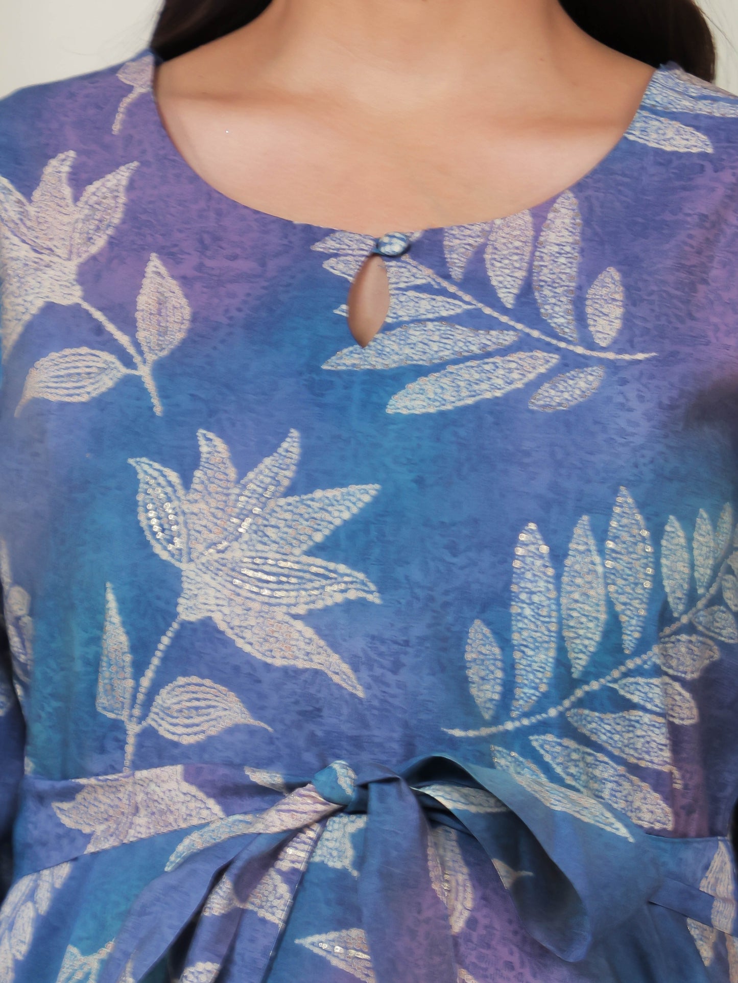 Muslin Floral Anarkali Blue Dress