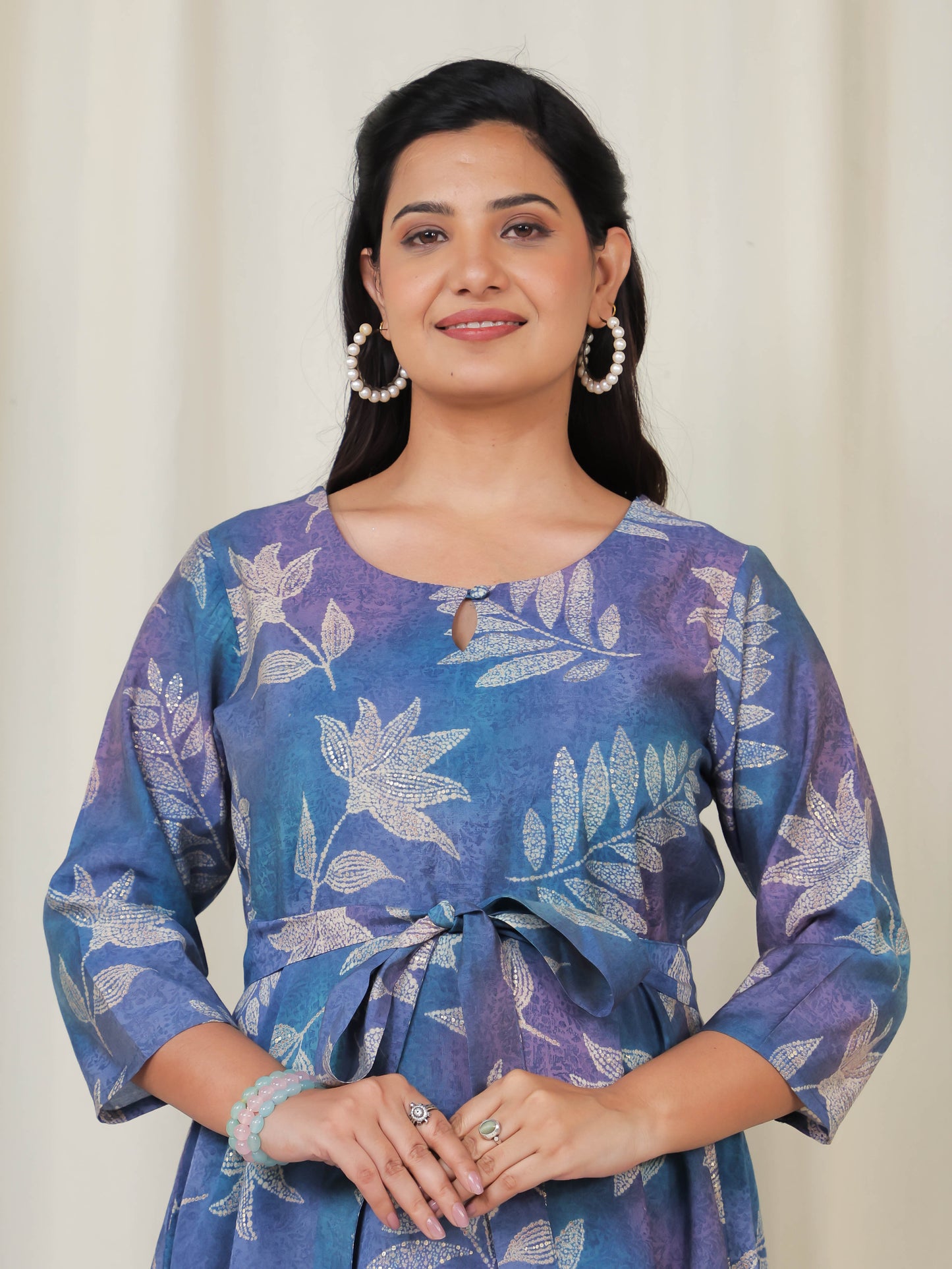 Muslin Floral Anarkali Blue Dress