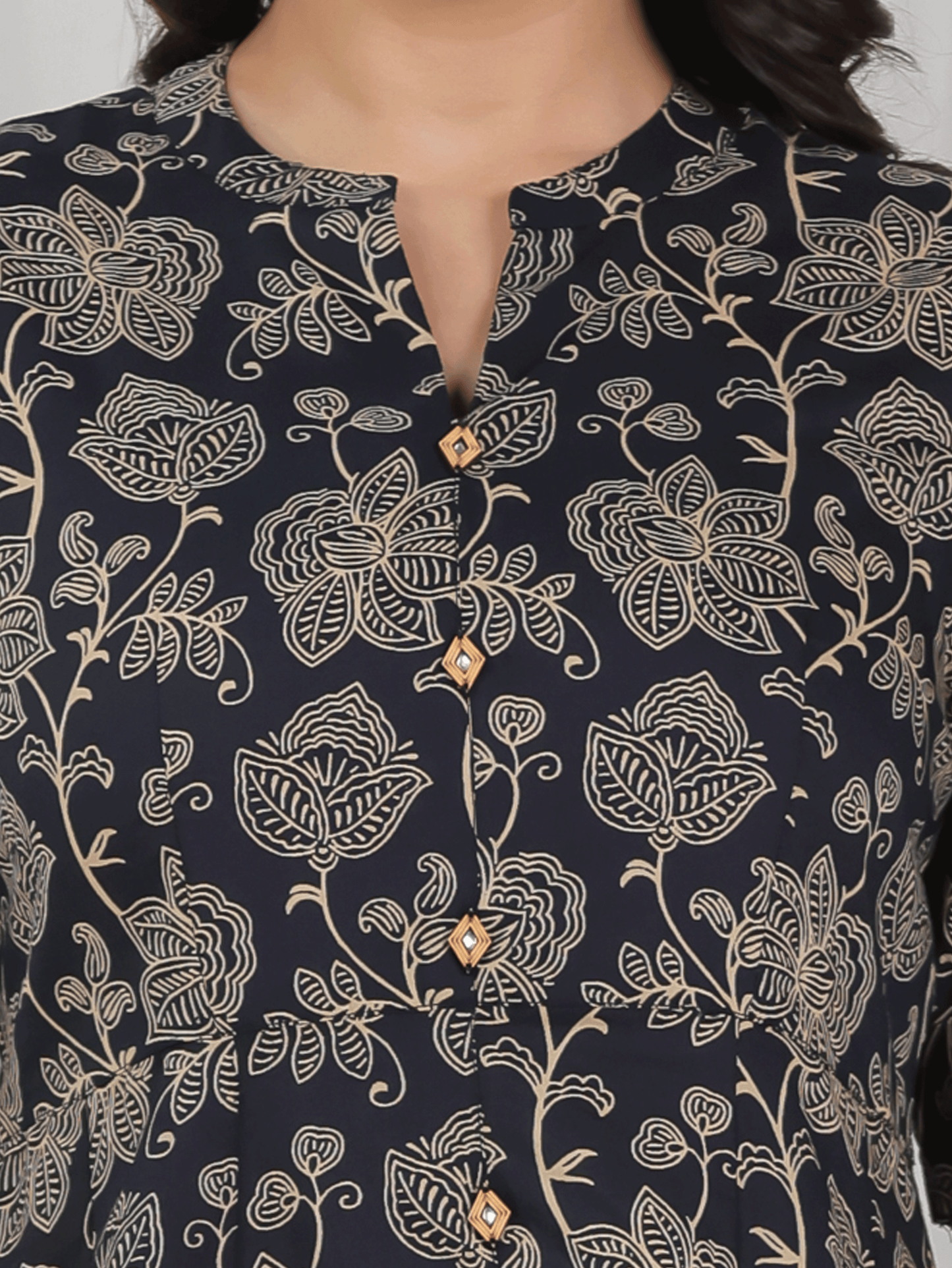 Soft Cotton Floral High Low Black Kurta