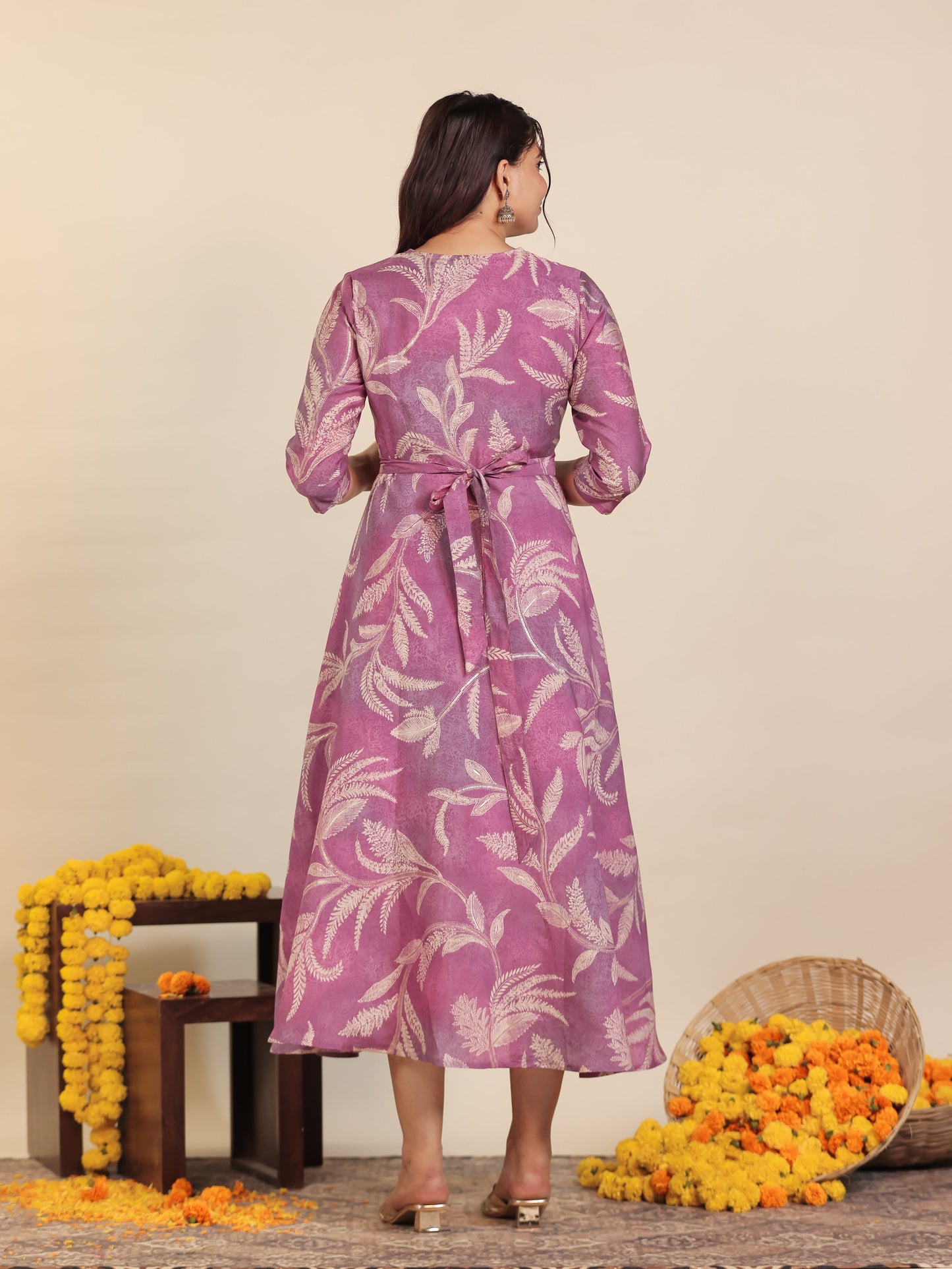 Muslin Floral Anarkali Purple Dress