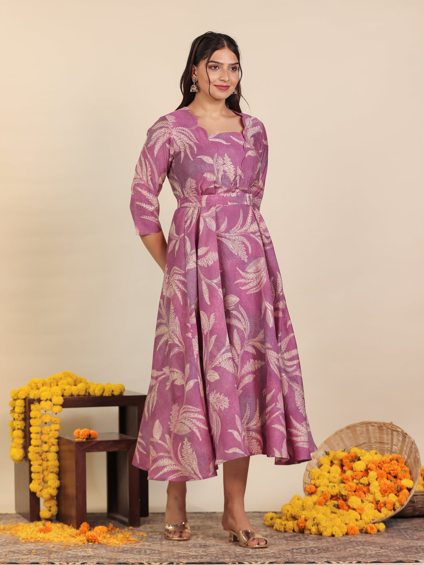 Muslin Floral Anarkali Purple Dress