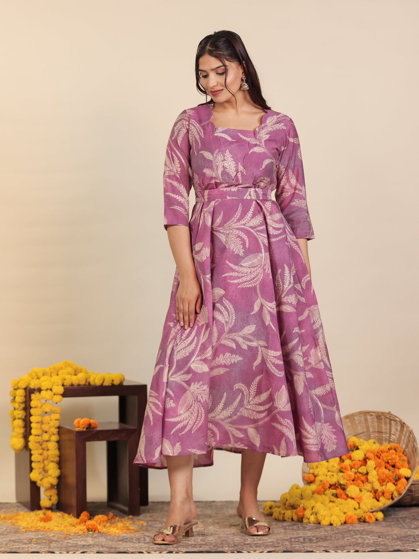 Muslin Floral Anarkali Purple Dress