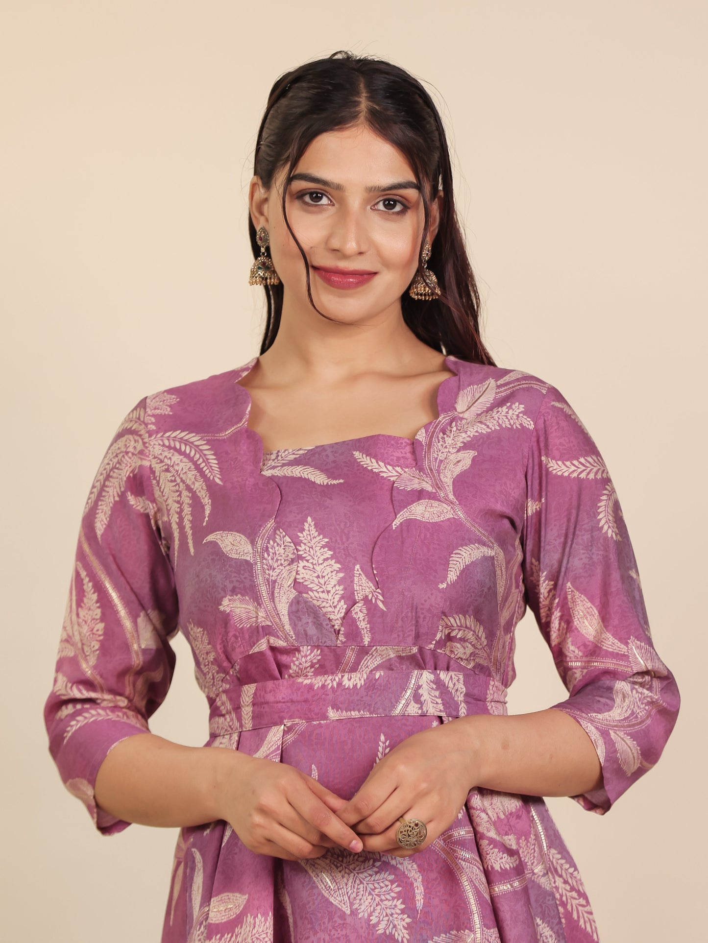 Muslin Floral Anarkali Purple Dress