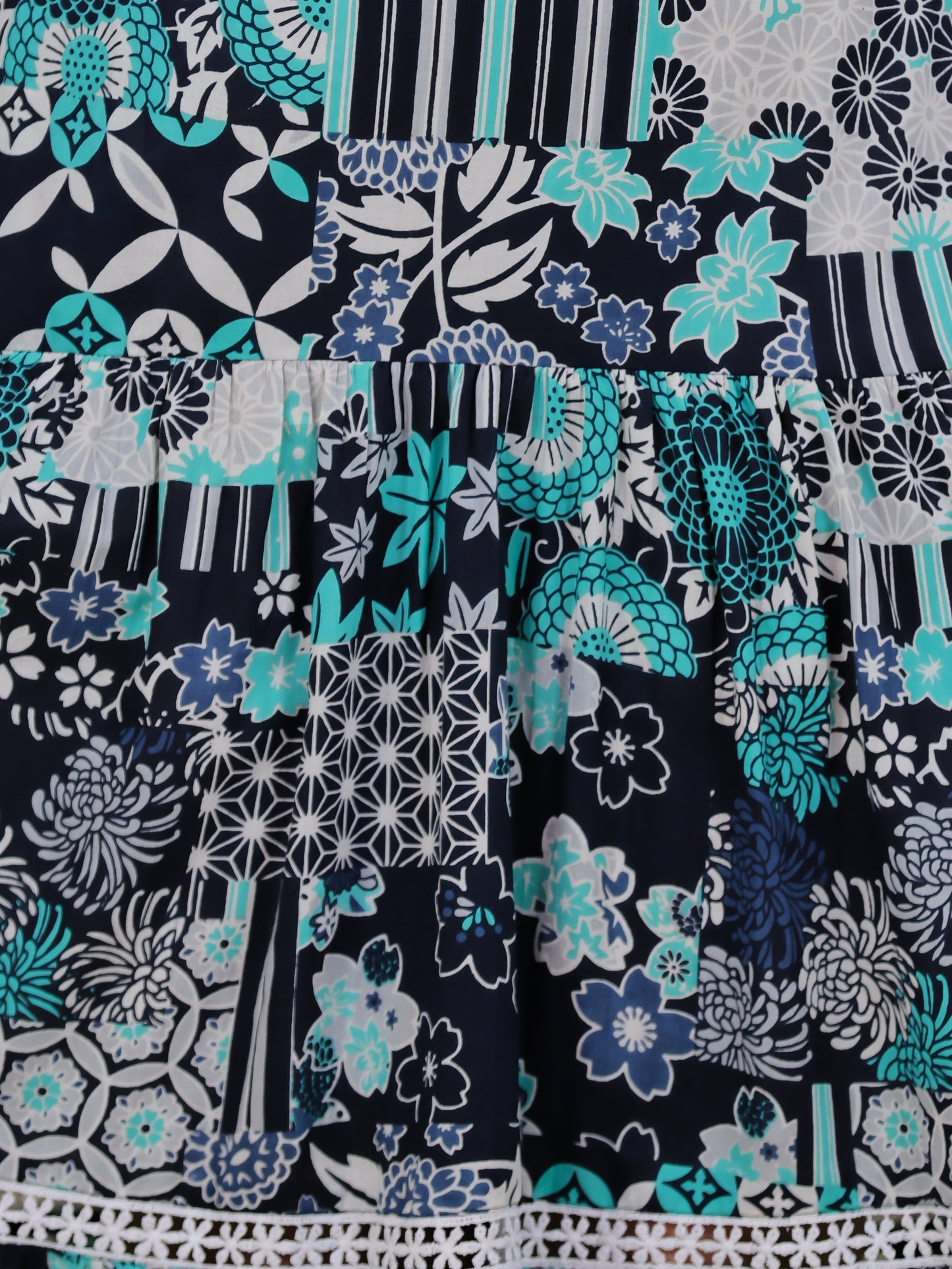 Soft Cotton Patchwork Tiered Blue Dress