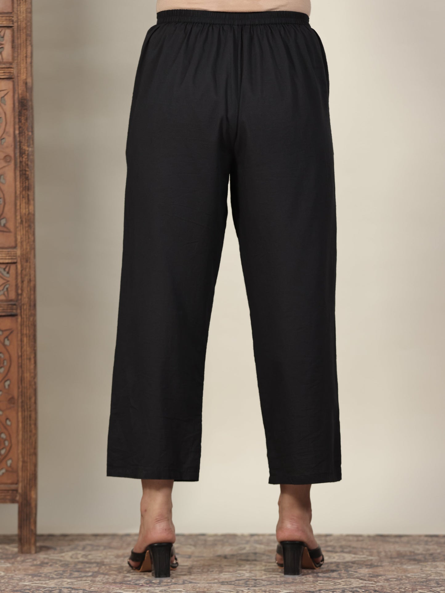 Soft Cotton Floral A-line Black Kurta