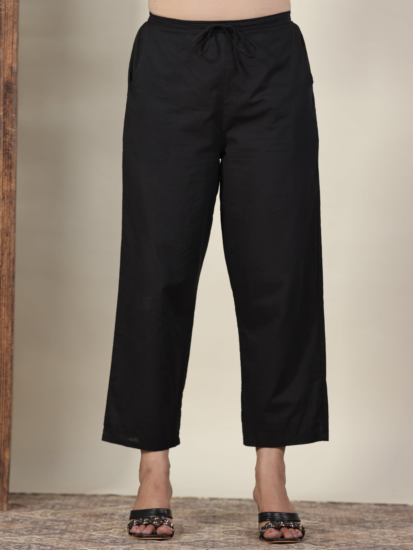 Soft Cotton Floral A-line Black Kurta