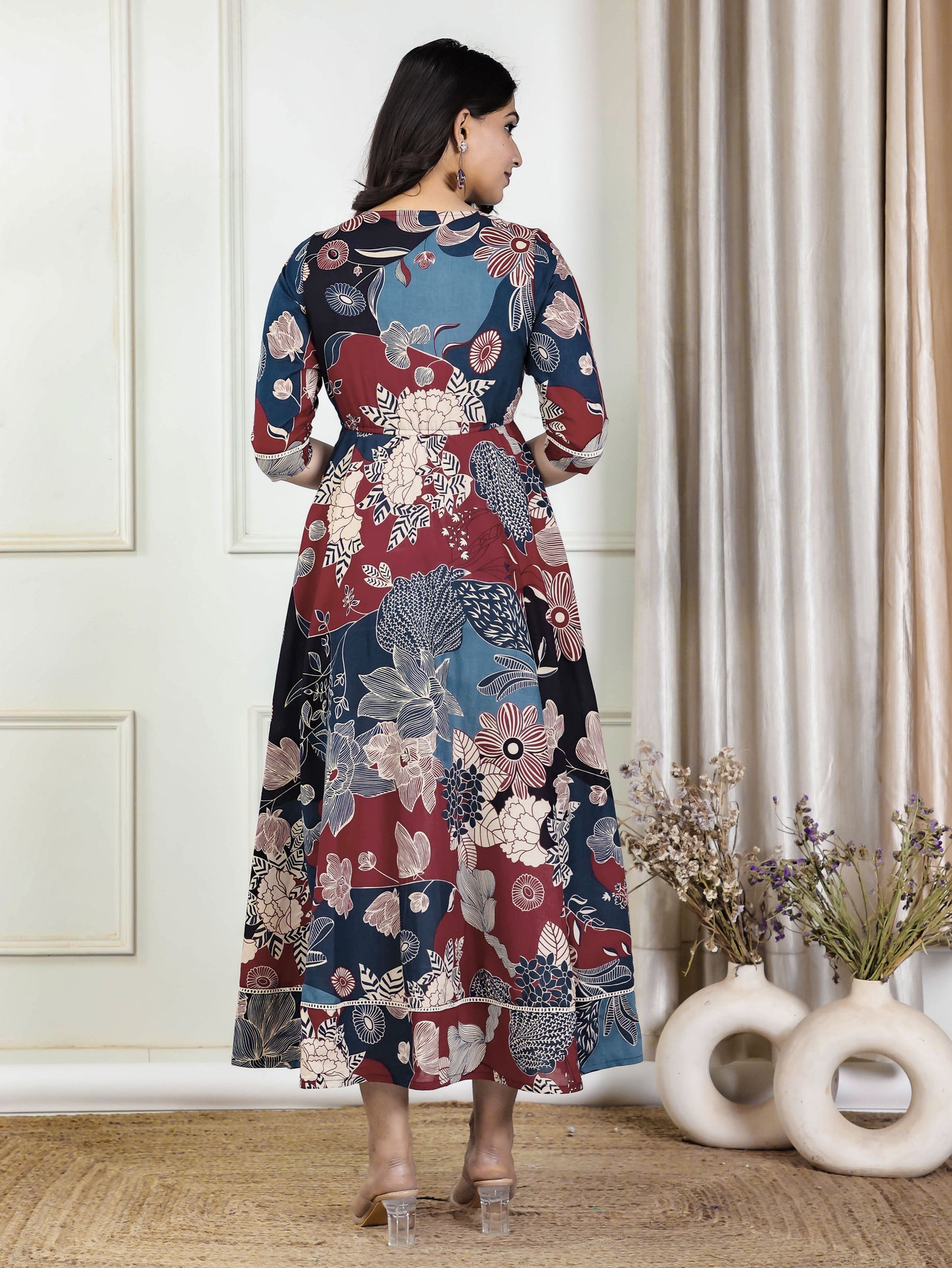 Soft Cotton Floral Anarkali Multicoloured Dress