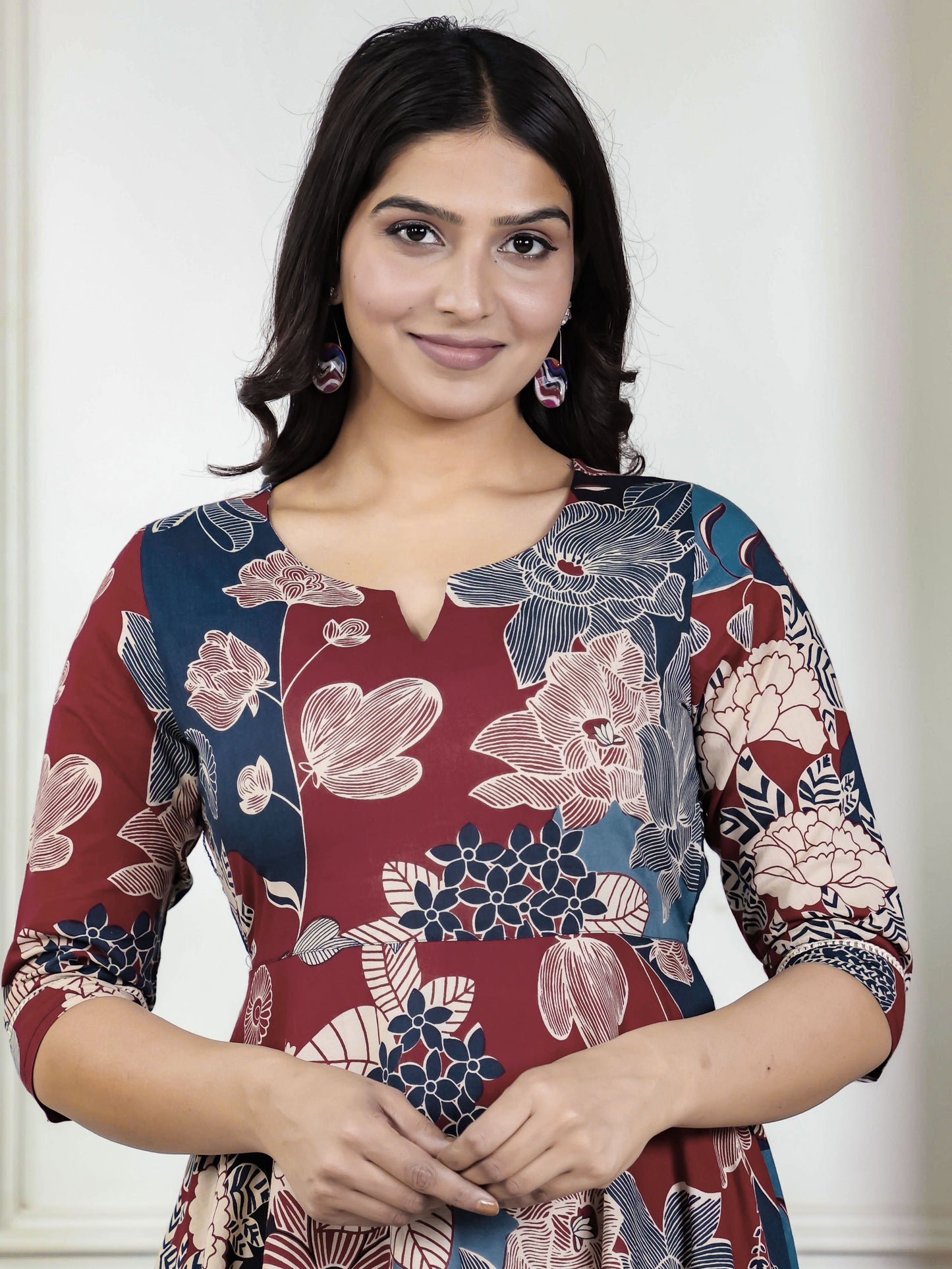 Soft Cotton Floral Anarkali Multicoloured Dress