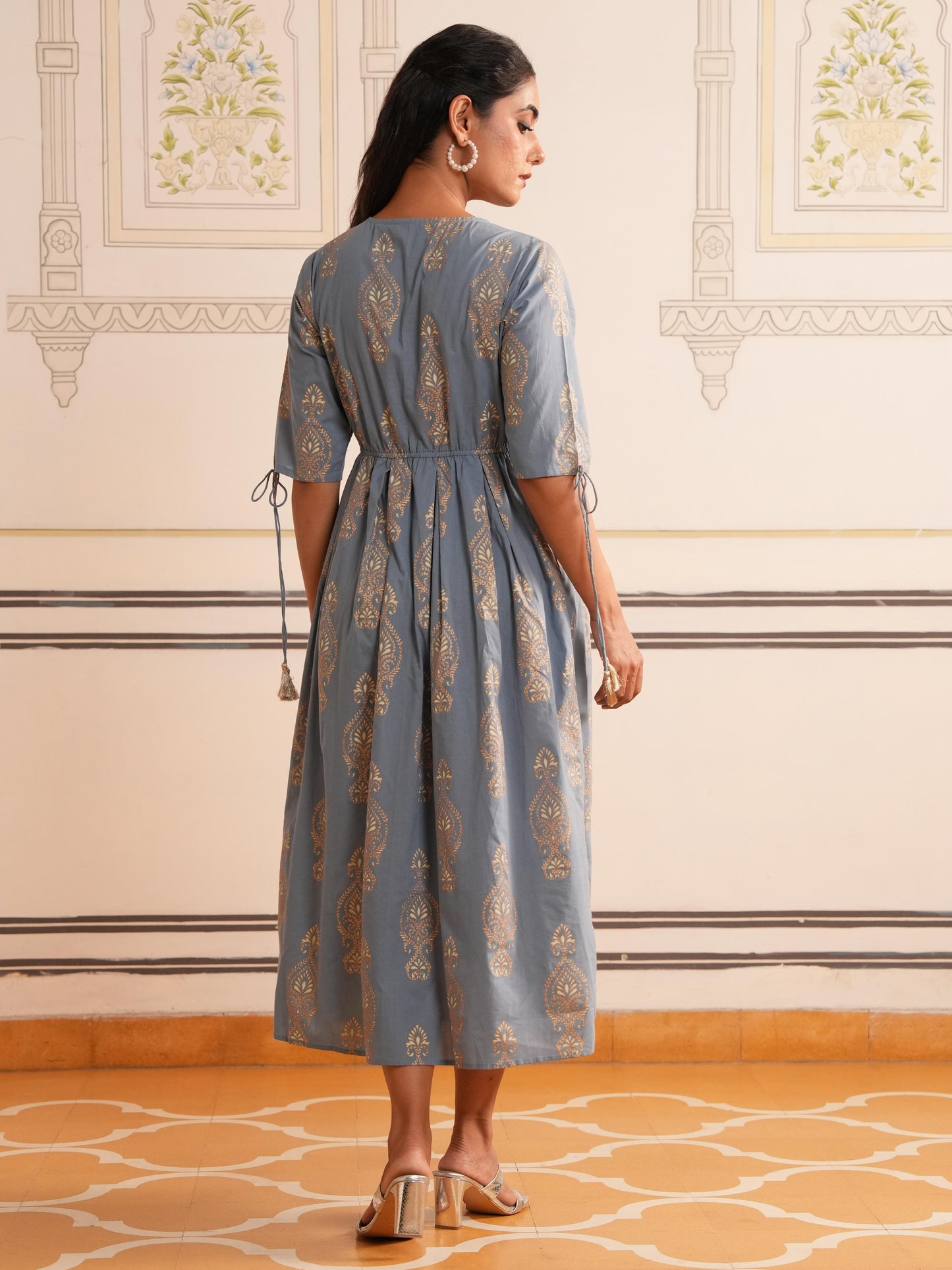 Embroidered Soft Cotton Block Print Blue Kurta
