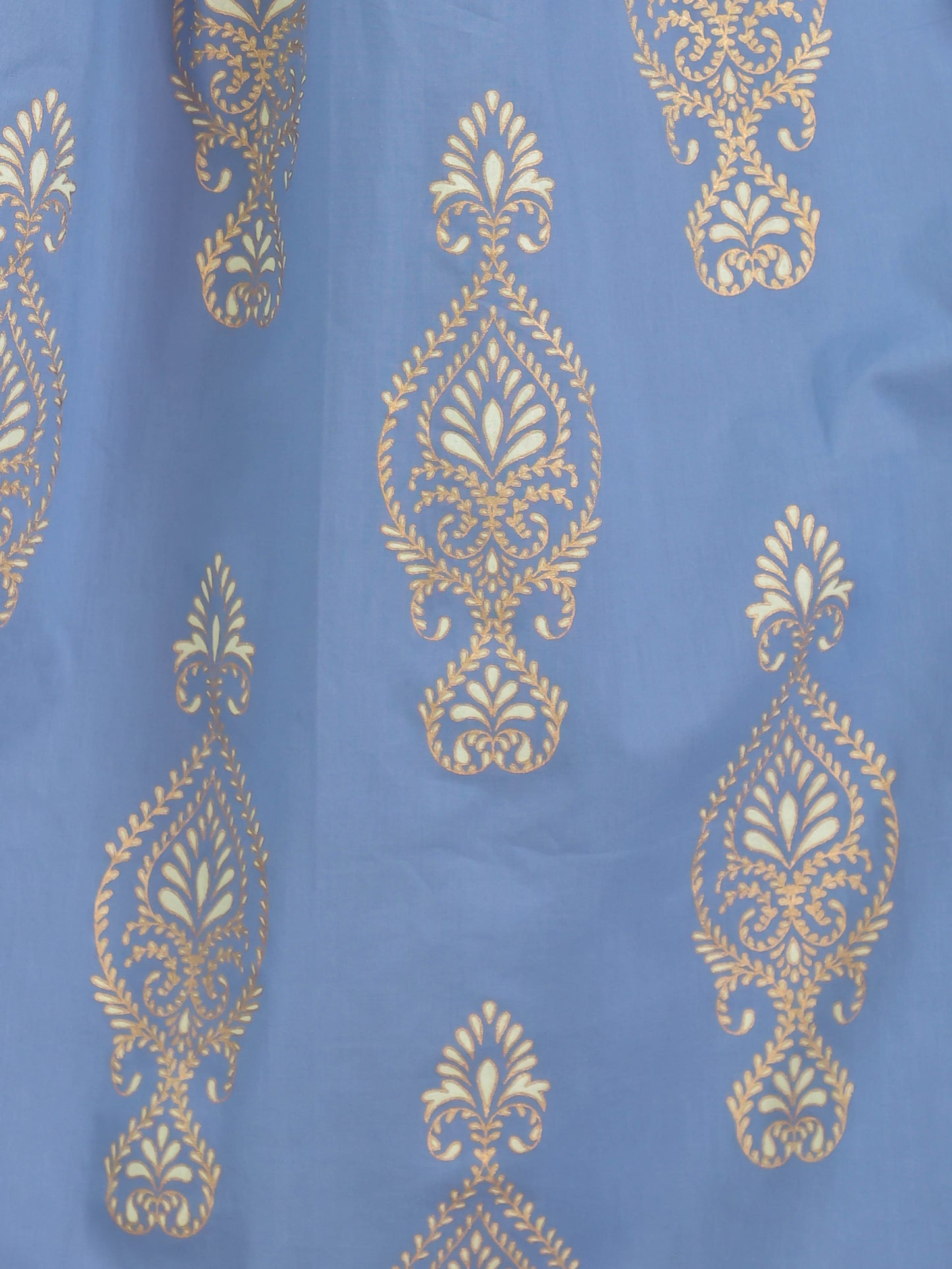 Embroidered Soft Cotton Block Print Blue Kurta
