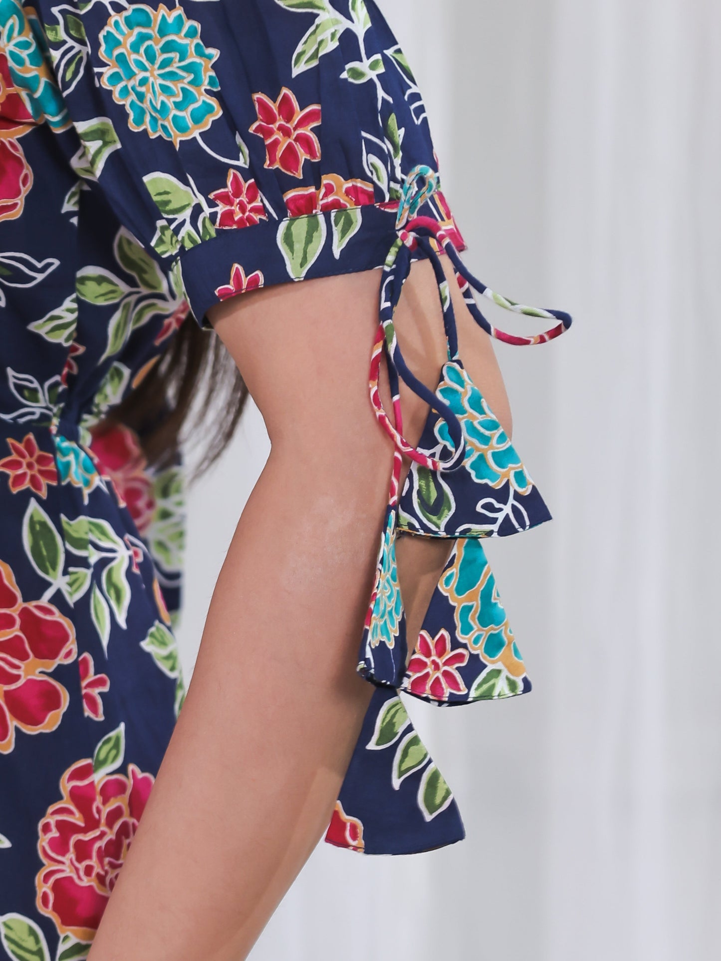 Soft Cotton Floral Flared Blue Dress