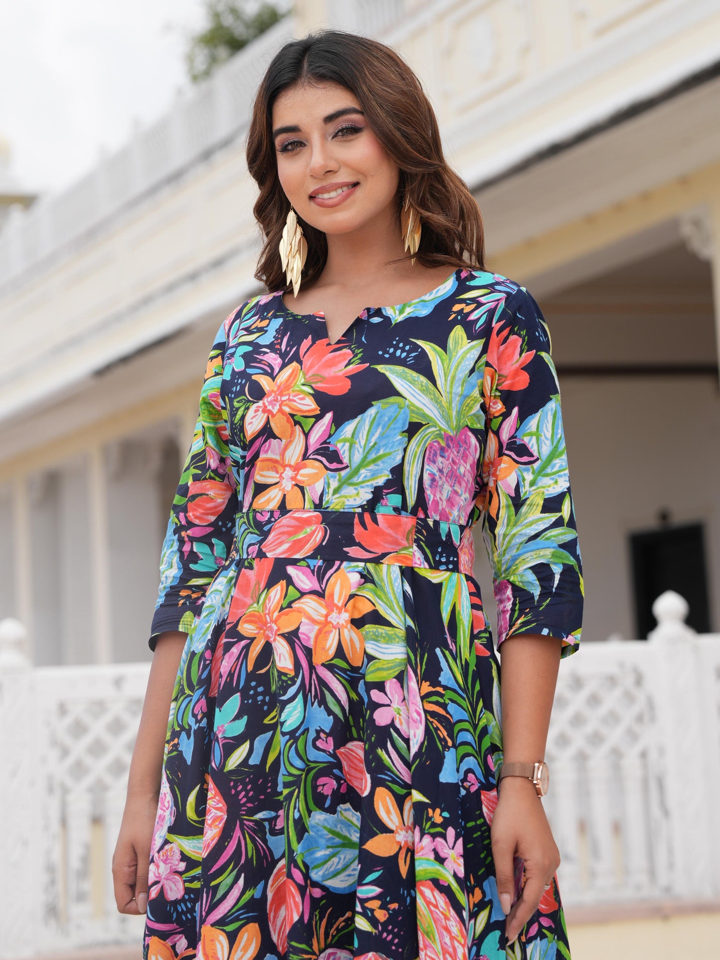 Soft Cotton Floral Anarkali Multicoloured Dress