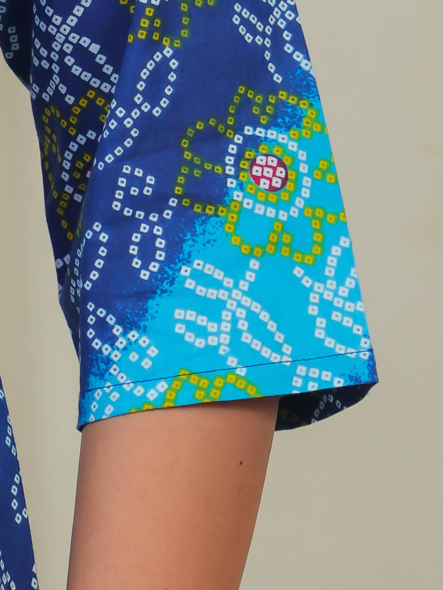 Soft Cotton Bandhani Straight Blue Kurta