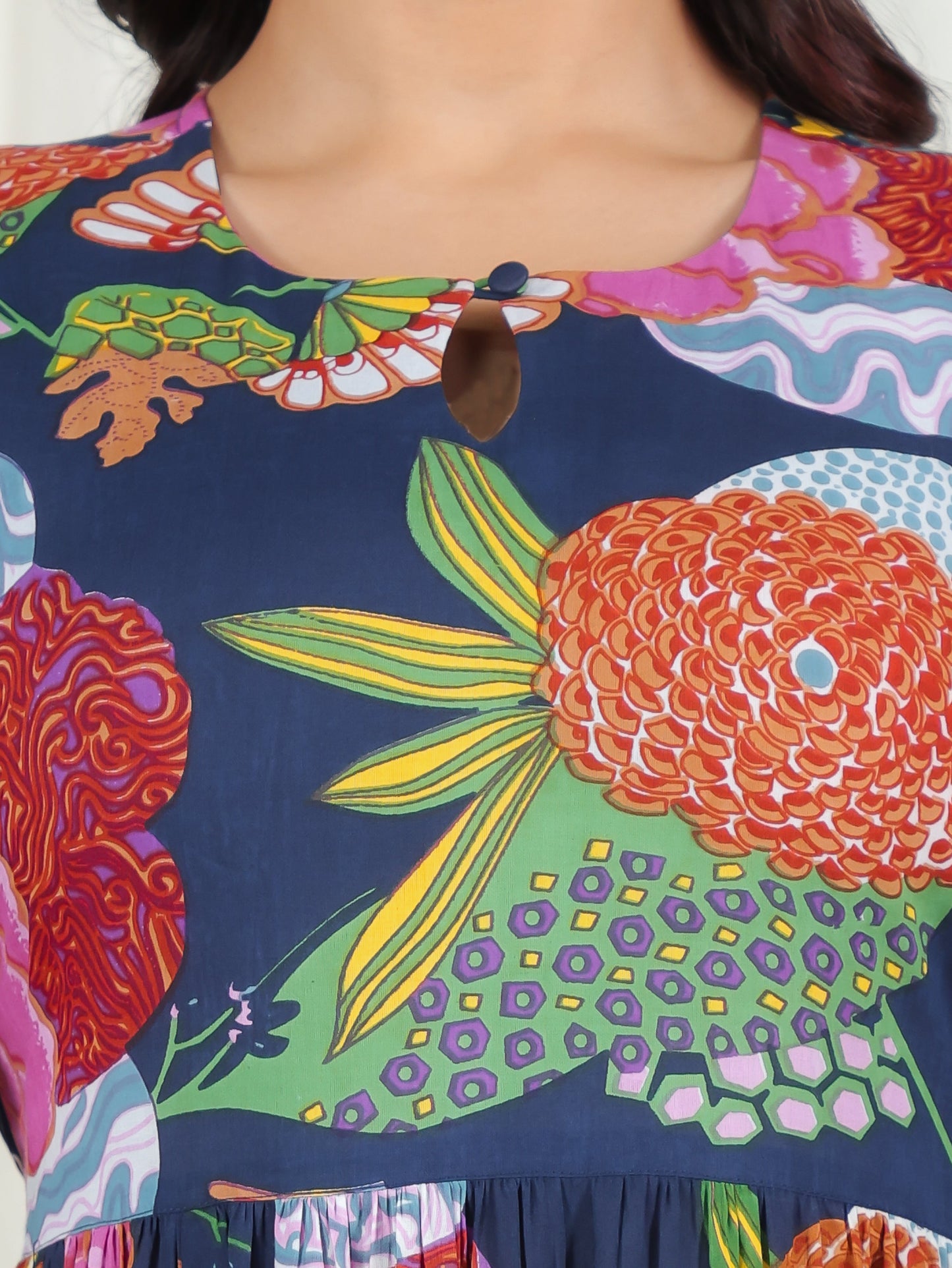 Soft Cotton Floral Flared Multicolor Dress