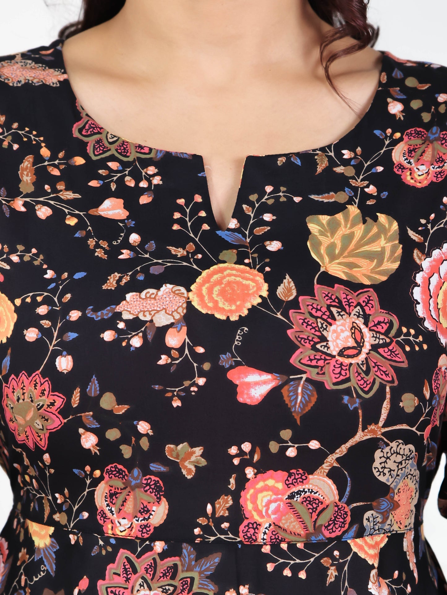 Soft Cotton Floral Anarkali Black Dress