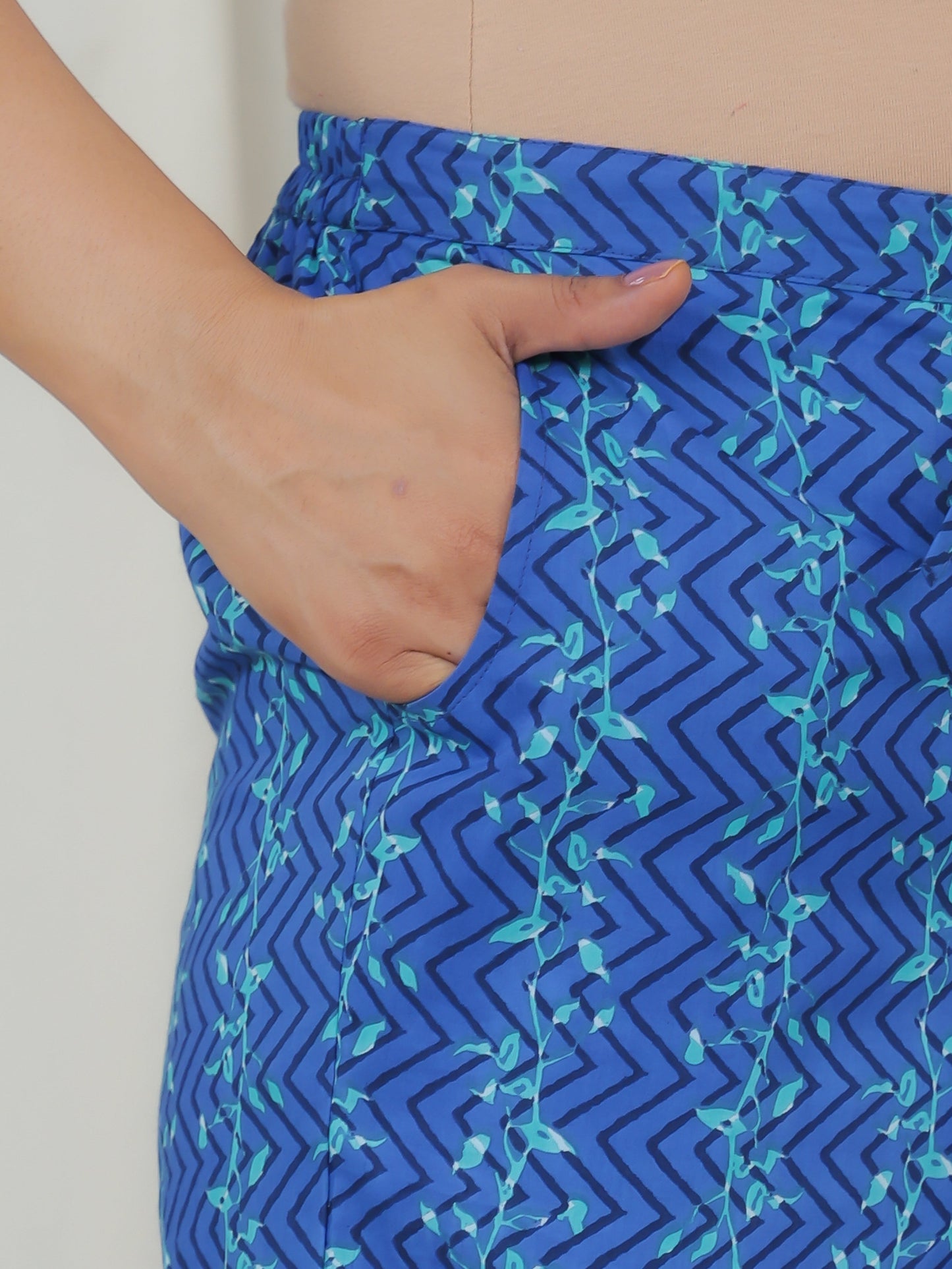 Soft Cotton Floral Blue Straight Trousers