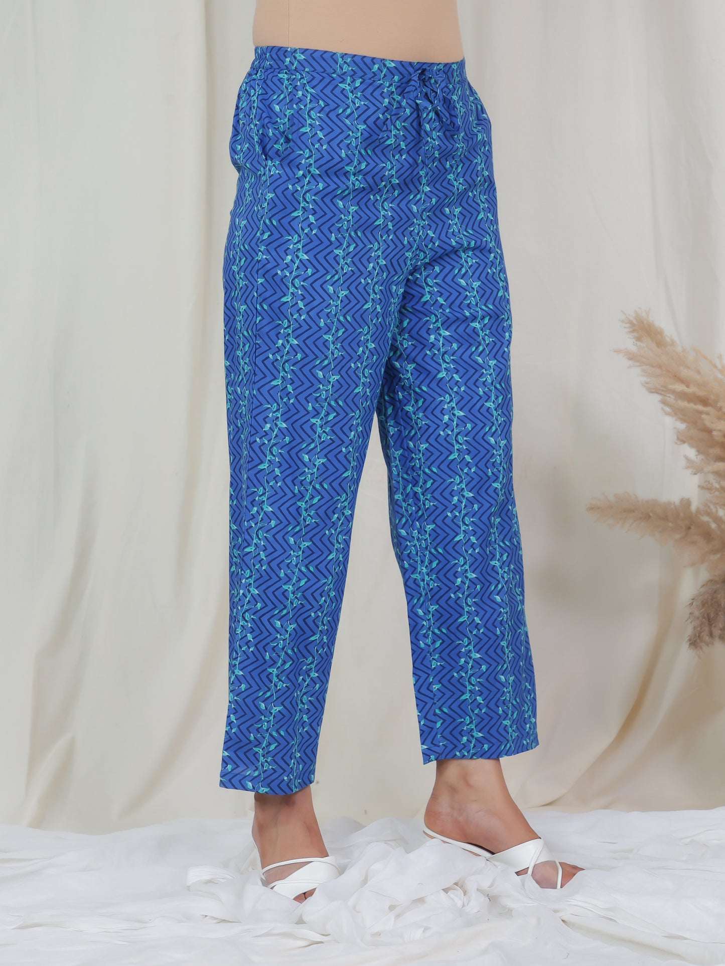 Soft Cotton Floral Flared Blue Kurta