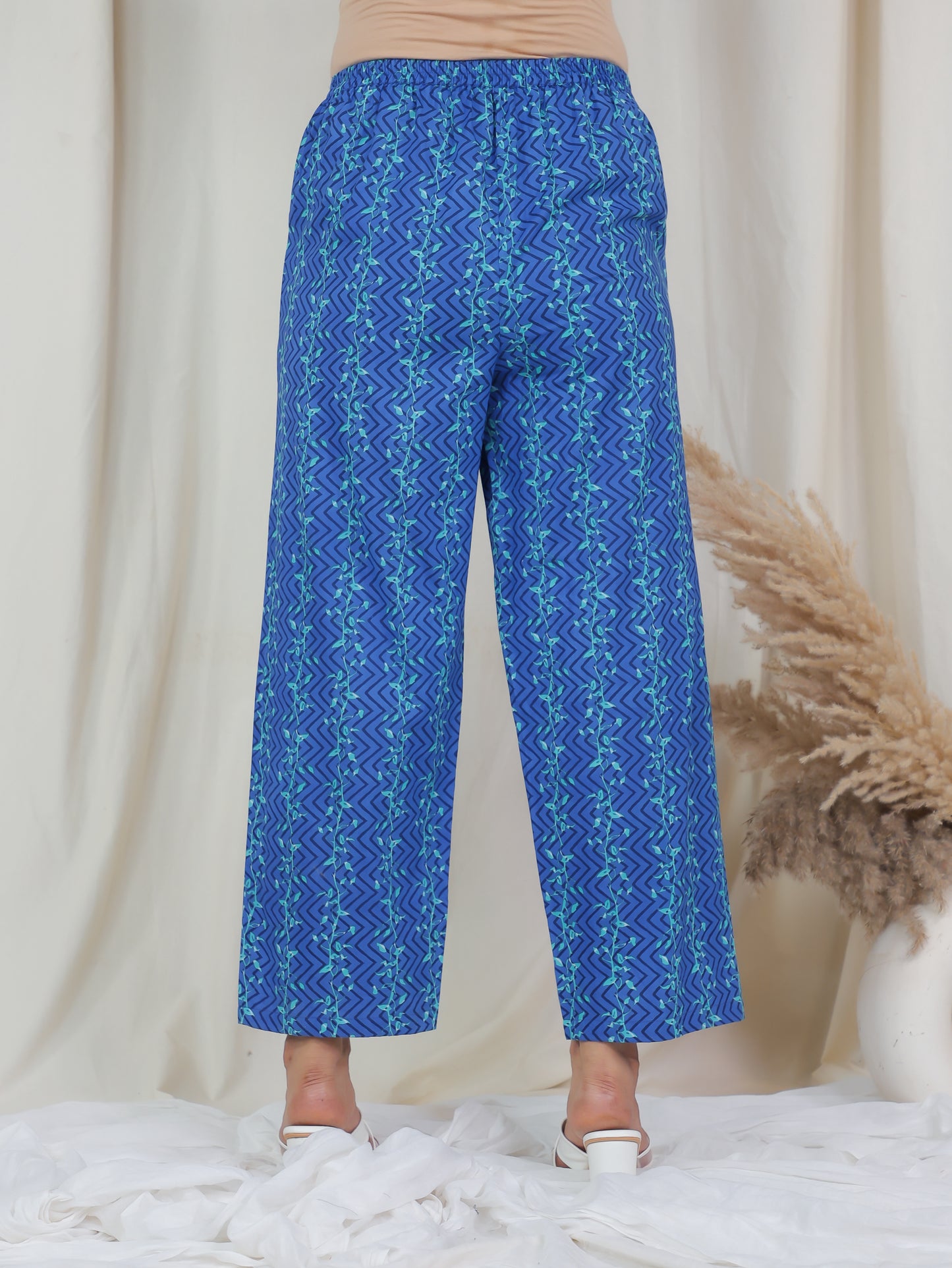 Soft Cotton Floral Flared Blue Kurta