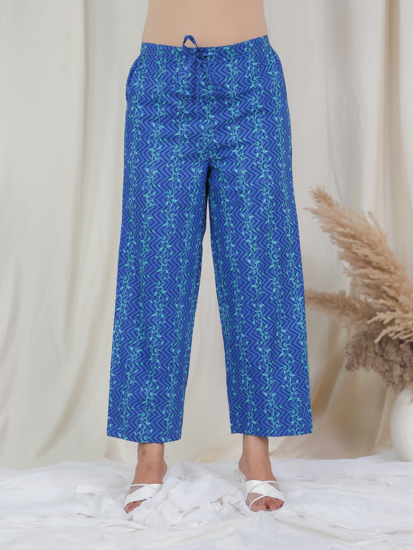 Soft Cotton Floral Flared Blue Kurta